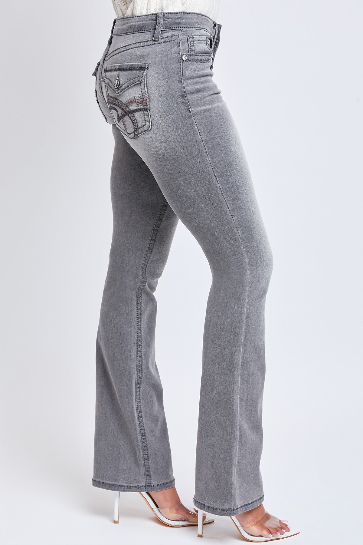 Women's Mid Rise Heavy Stitch Bootcut Loop Studded Jeans YMI JEANS