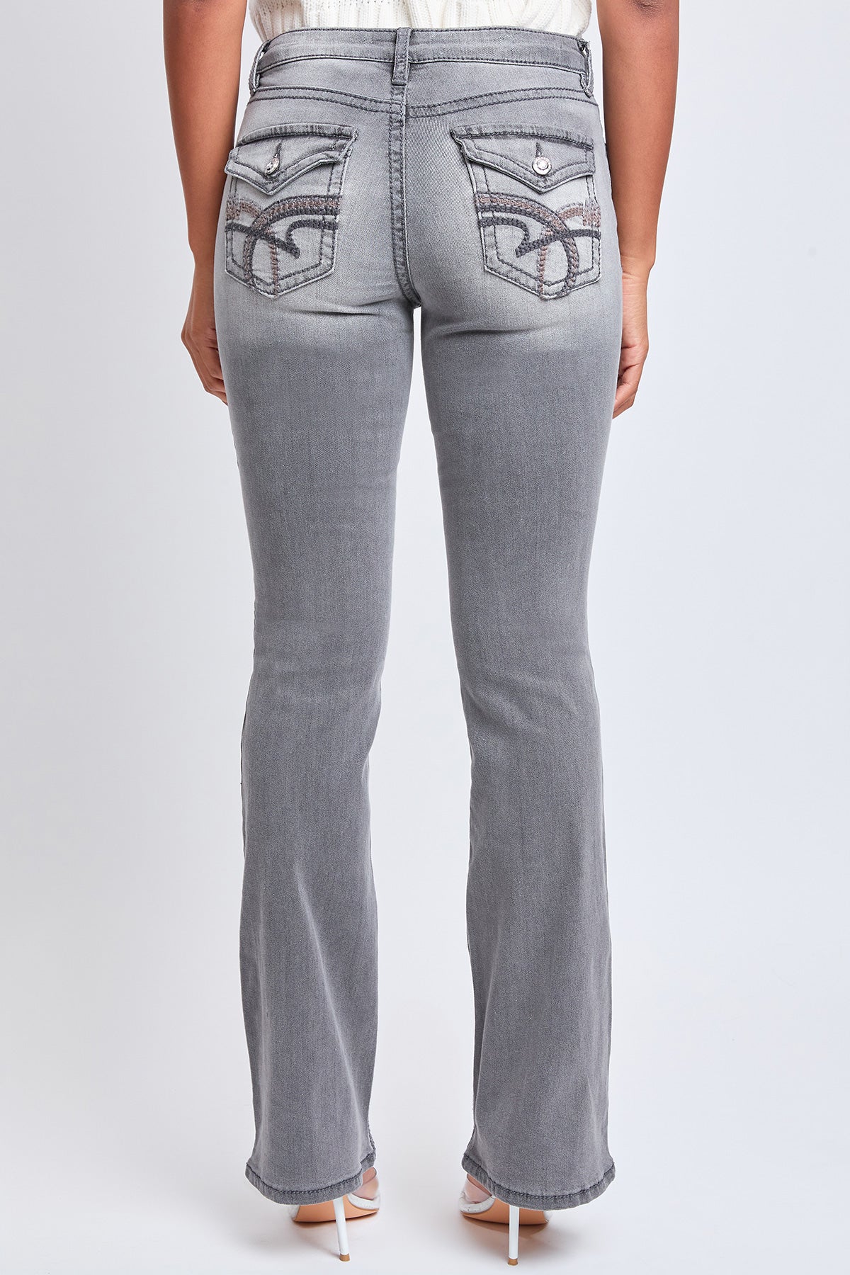 Women's Mid Rise Heavy Stitch Bootcut Loop Studded Jeans YMI JEANS