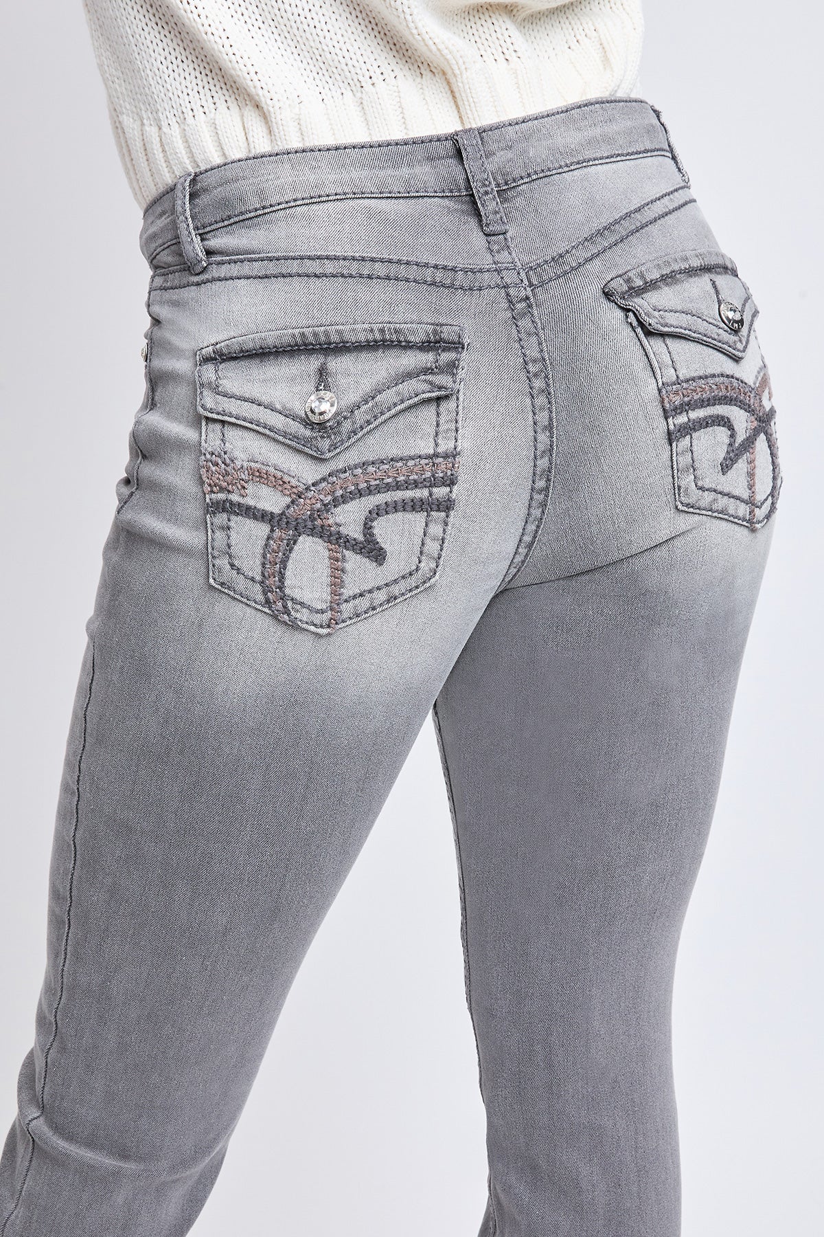 Women's Mid Rise Heavy Stitch Bootcut Loop Studded Jeans YMI JEANS