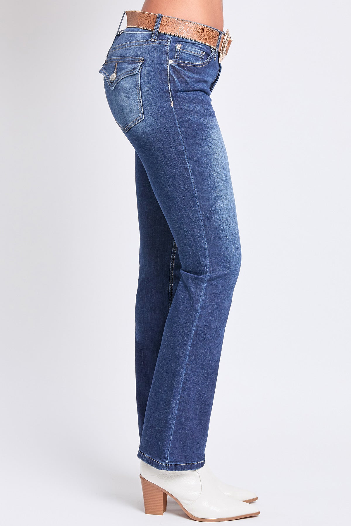 Women's Mid Rise Bootcut Brown Belted Jeans YMI JEANS