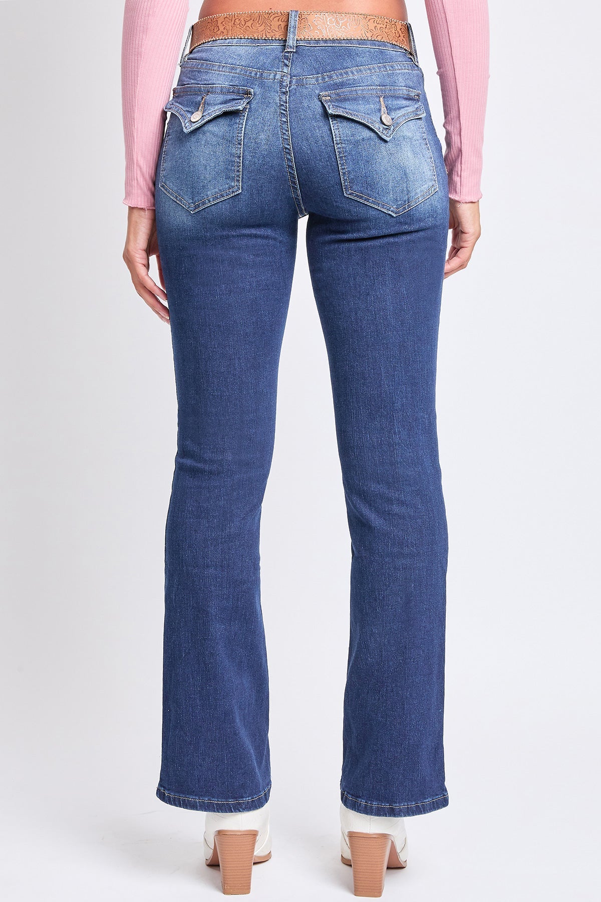 Women's Mid Rise Bootcut Brown Belted Jeans YMI JEANS