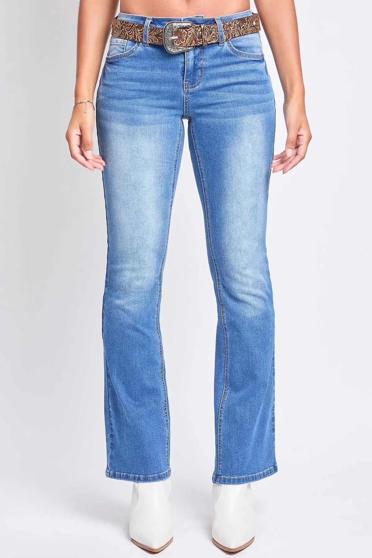 Women's Mid Rise Belted Bootcut Jeans YMI JEANS