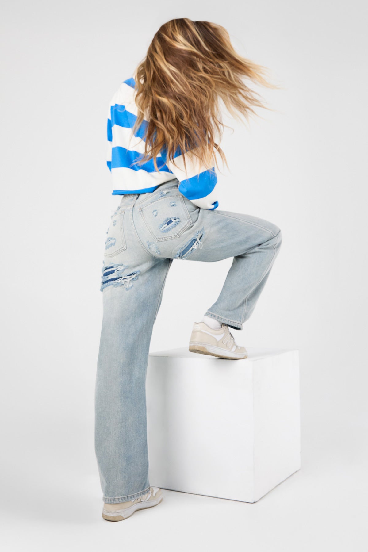 Women's High Rise Relaxed Rip Repair Jeans YMI JEANS