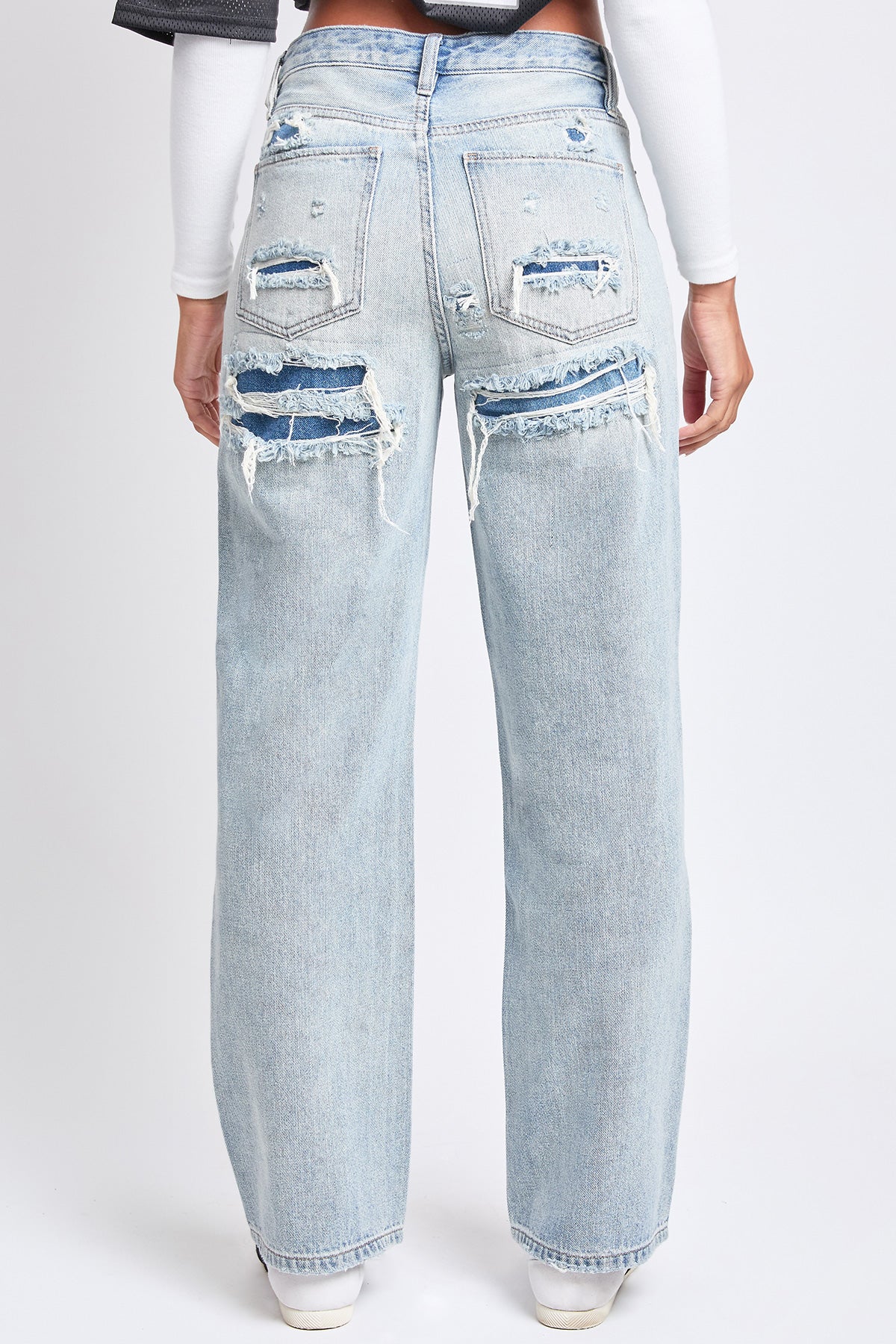 Women's High Rise Relaxed Rip Repair Jeans YMI JEANS