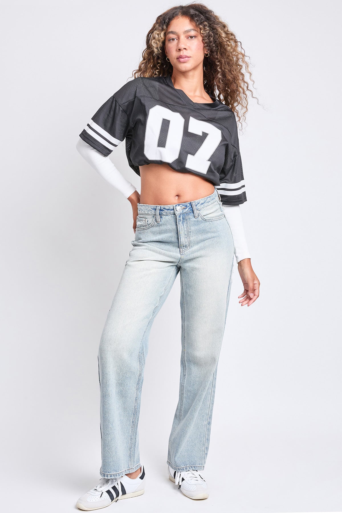 Women's High Rise Relaxed Rip Repair Jeans YMI JEANS