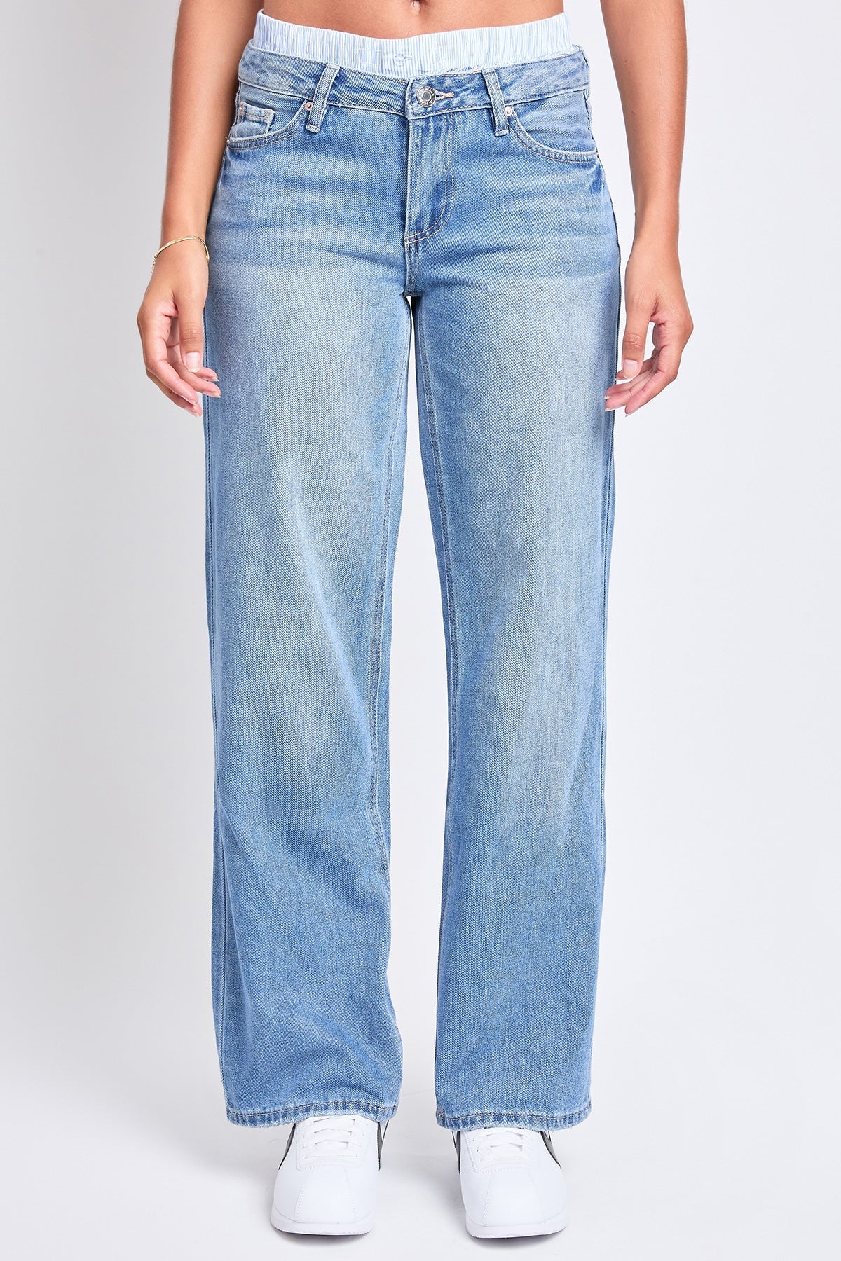 Women's Mid Rise Relax Fit Wide Leg Boxer Jeans YMI JEANS