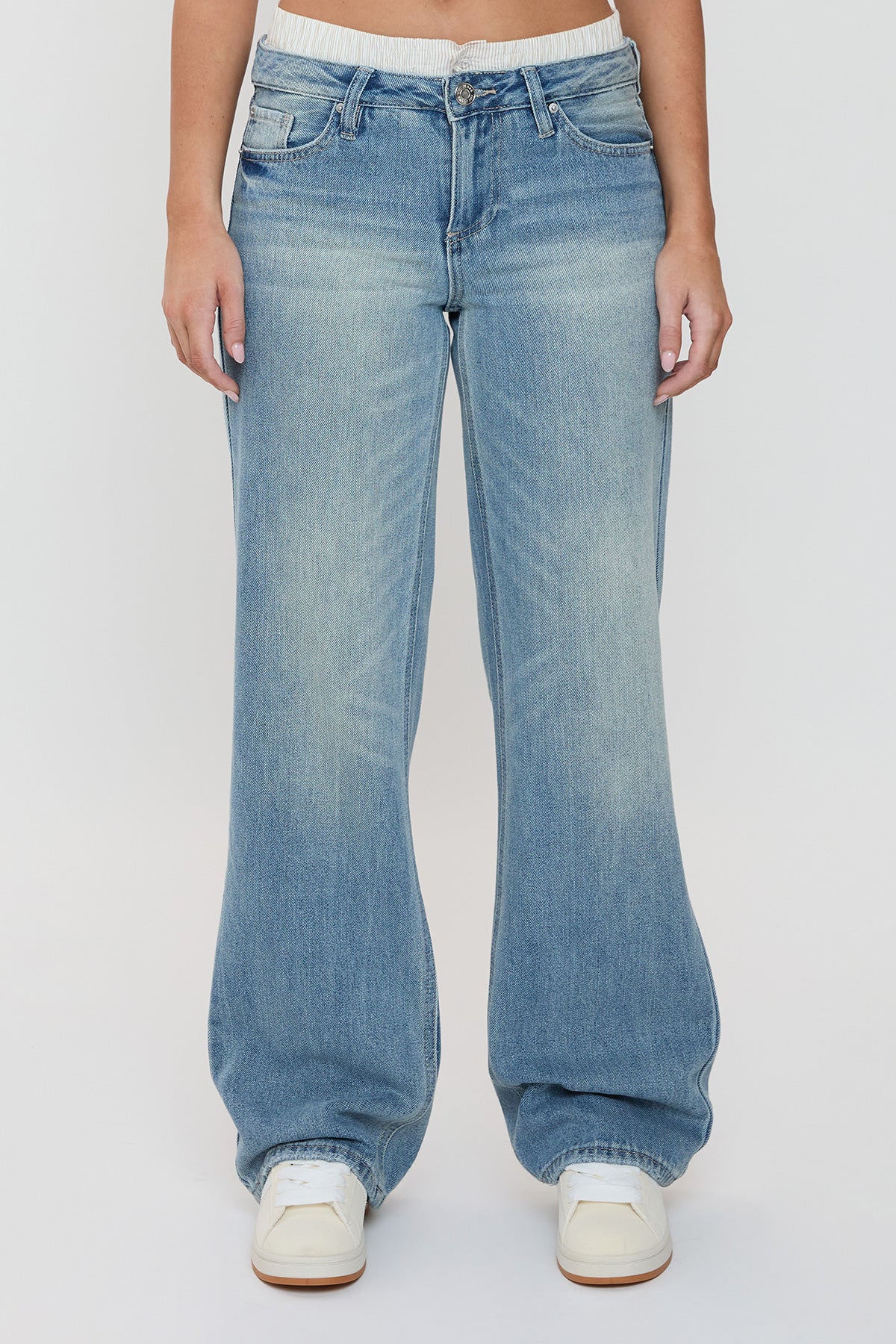 Women's Mid Rise Relax Fit Wide Leg Boxer Jeans YMI JEANS