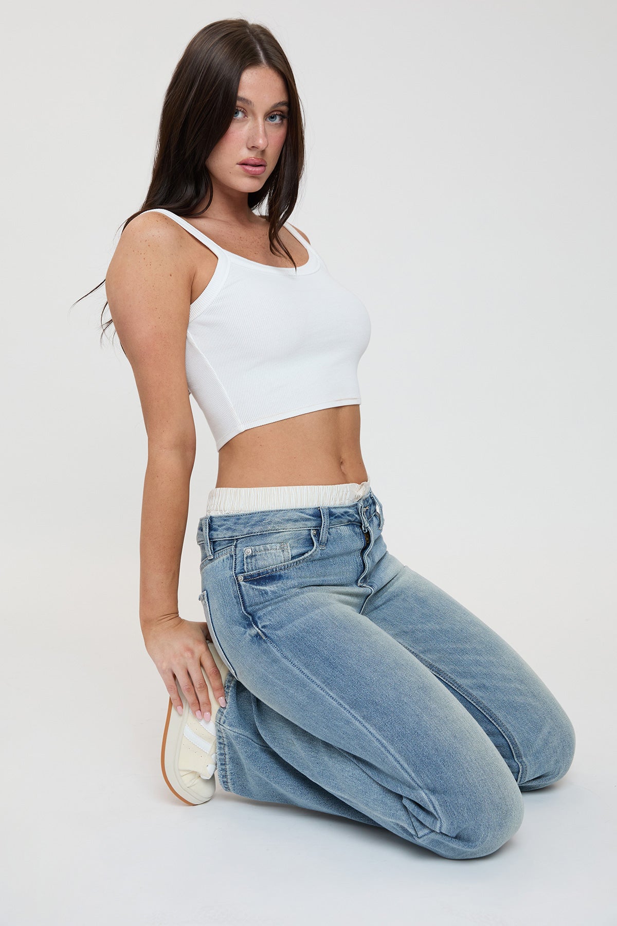 Women's Mid Rise Relax Fit Wide Leg Boxer Jeans YMI JEANS