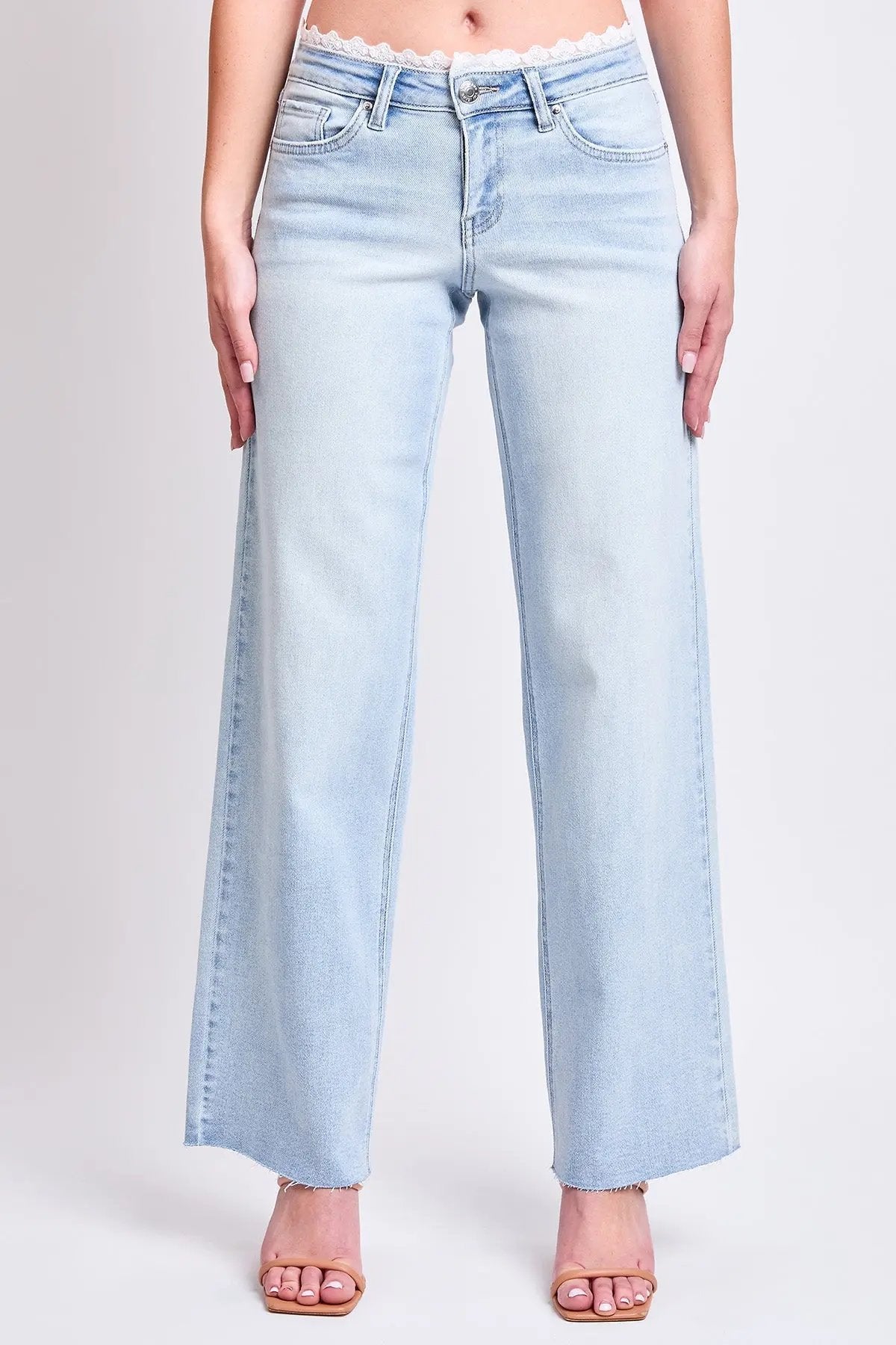 Women's Luxe Lace Trim Wide Leg Jeans - Love Salve