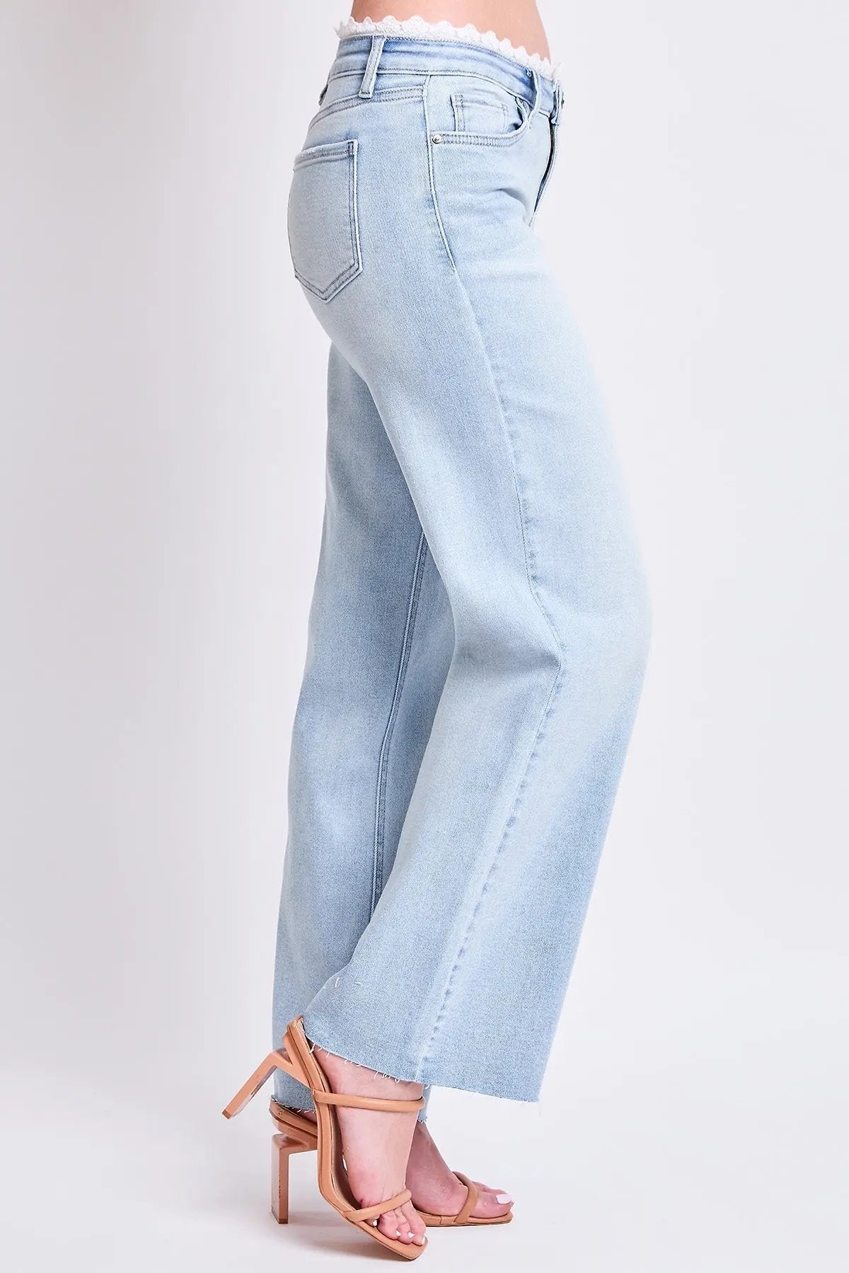 Women's Luxe Lace Trim Wide Leg Jeans - Love Salve