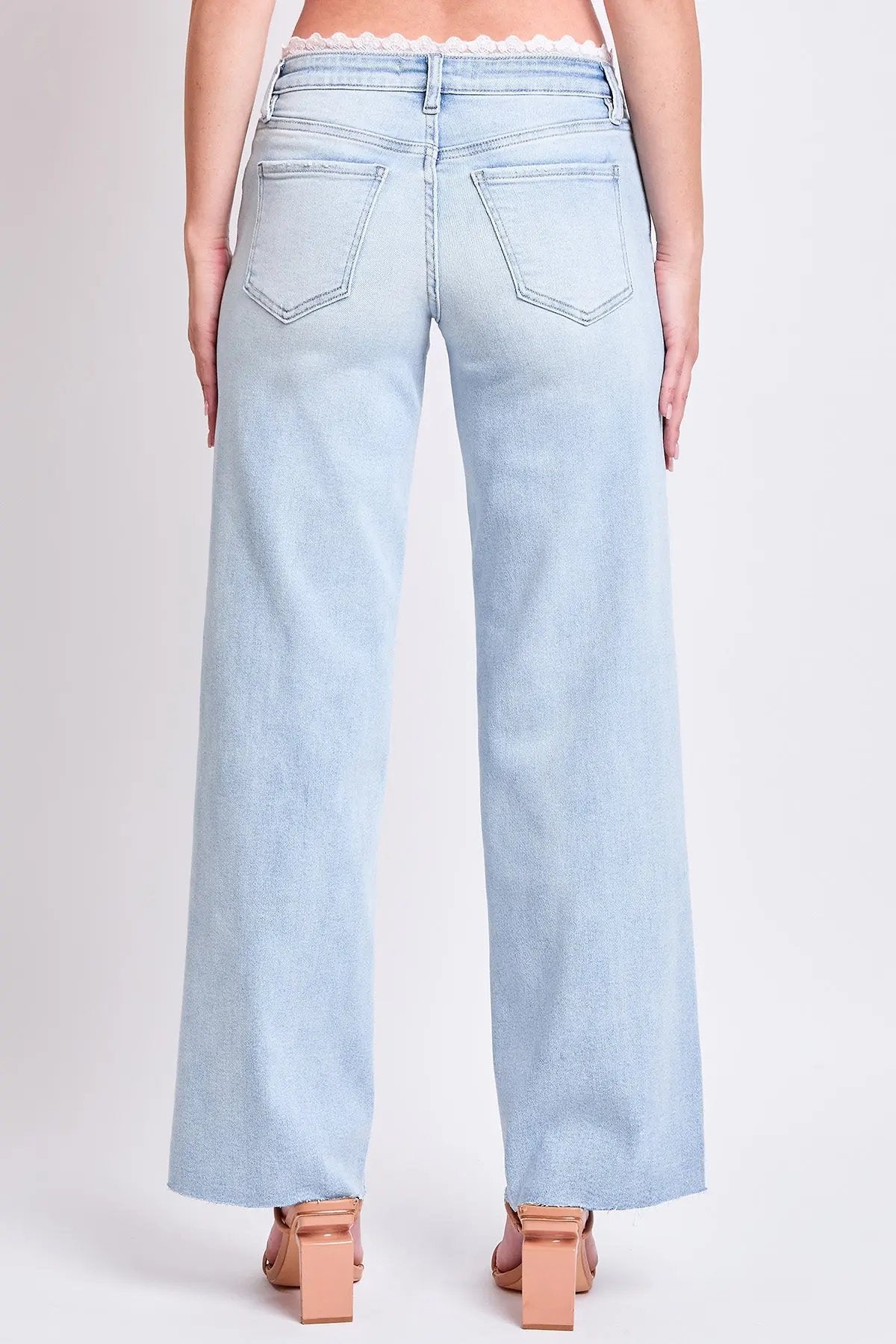 Women's Luxe Lace Trim Wide Leg Jeans - Love Salve