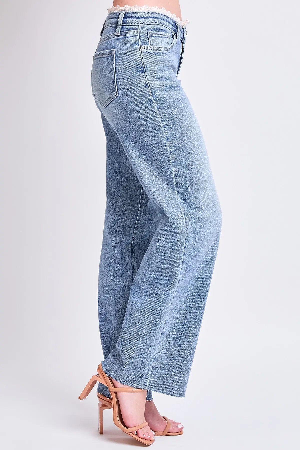 Women's Luxe Lace Trim Wide Leg Jeans - Love Salve