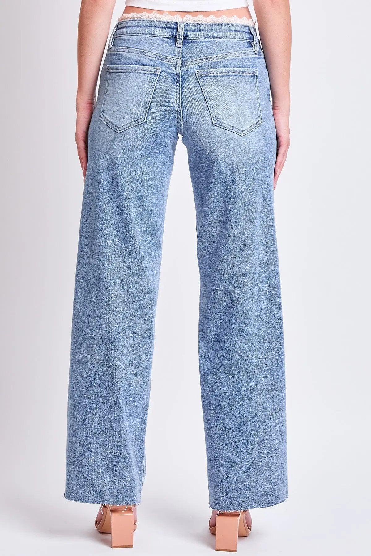 Women's Luxe Lace Trim Wide Leg Jeans - Love Salve