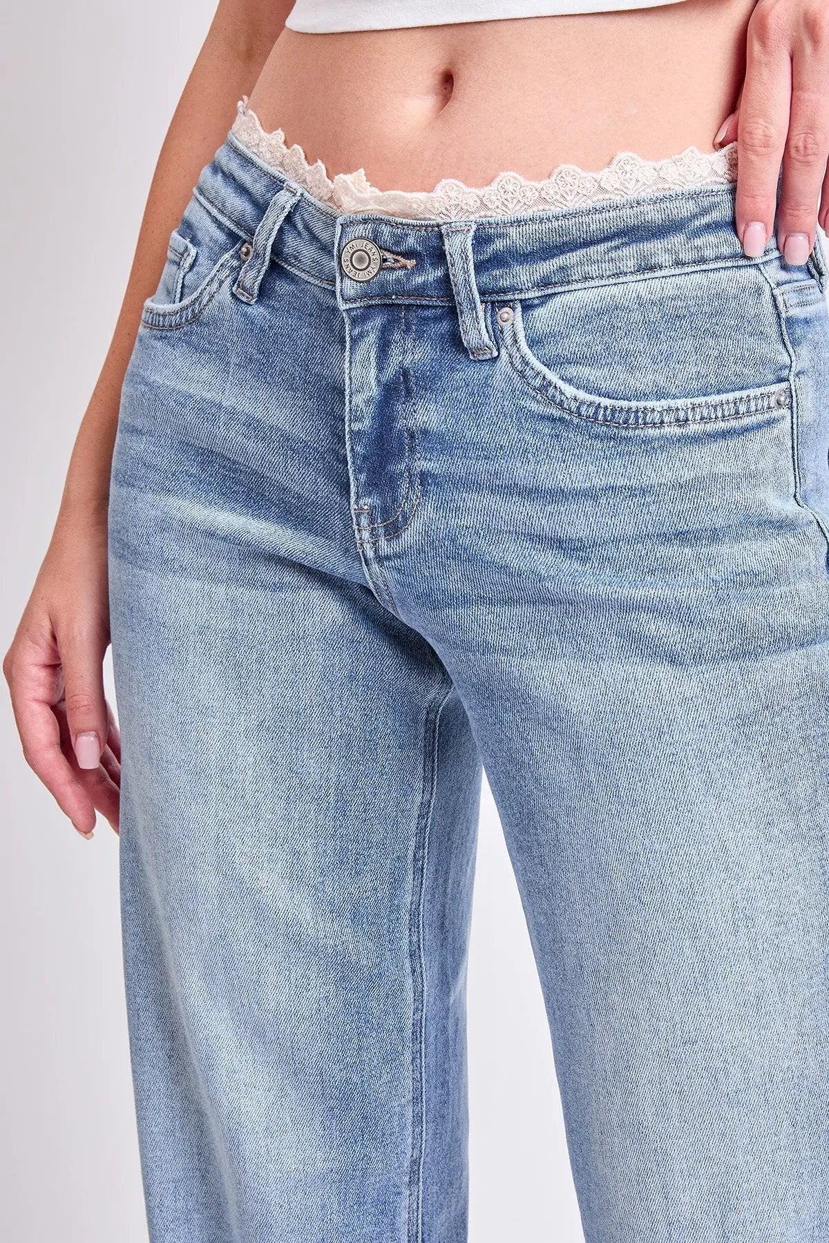 Women's Luxe Lace Trim Wide Leg Jeans - Love Salve