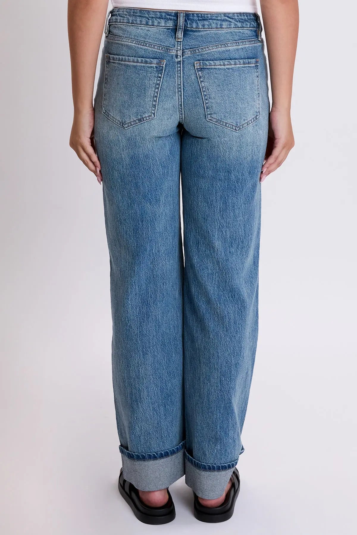 Women's Luxe Britney Low Rise Wide Leg Cuff Jeans YMI JEANS