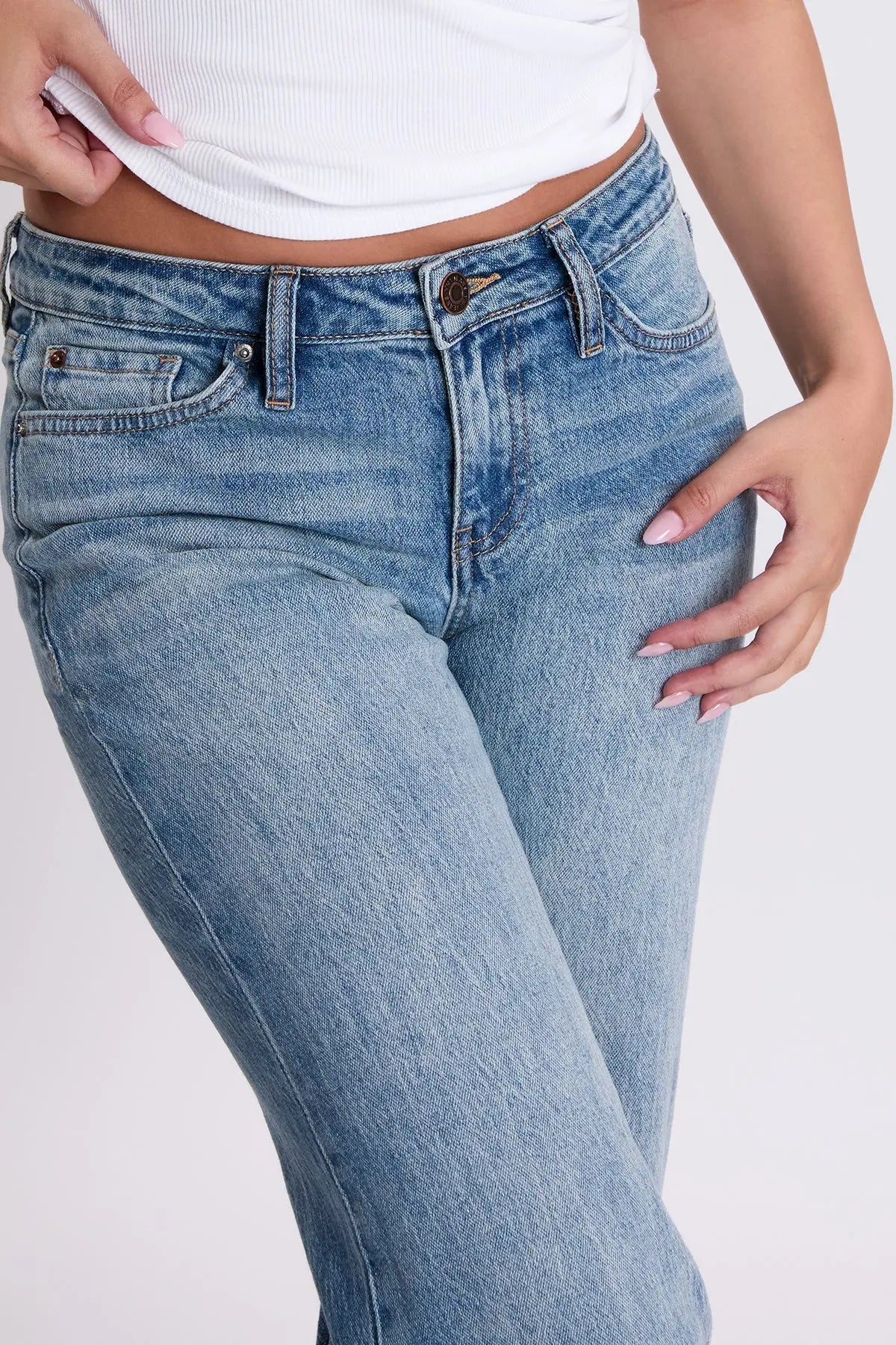 Women's Luxe Britney Low Rise Wide Leg Cuff Jeans YMI JEANS