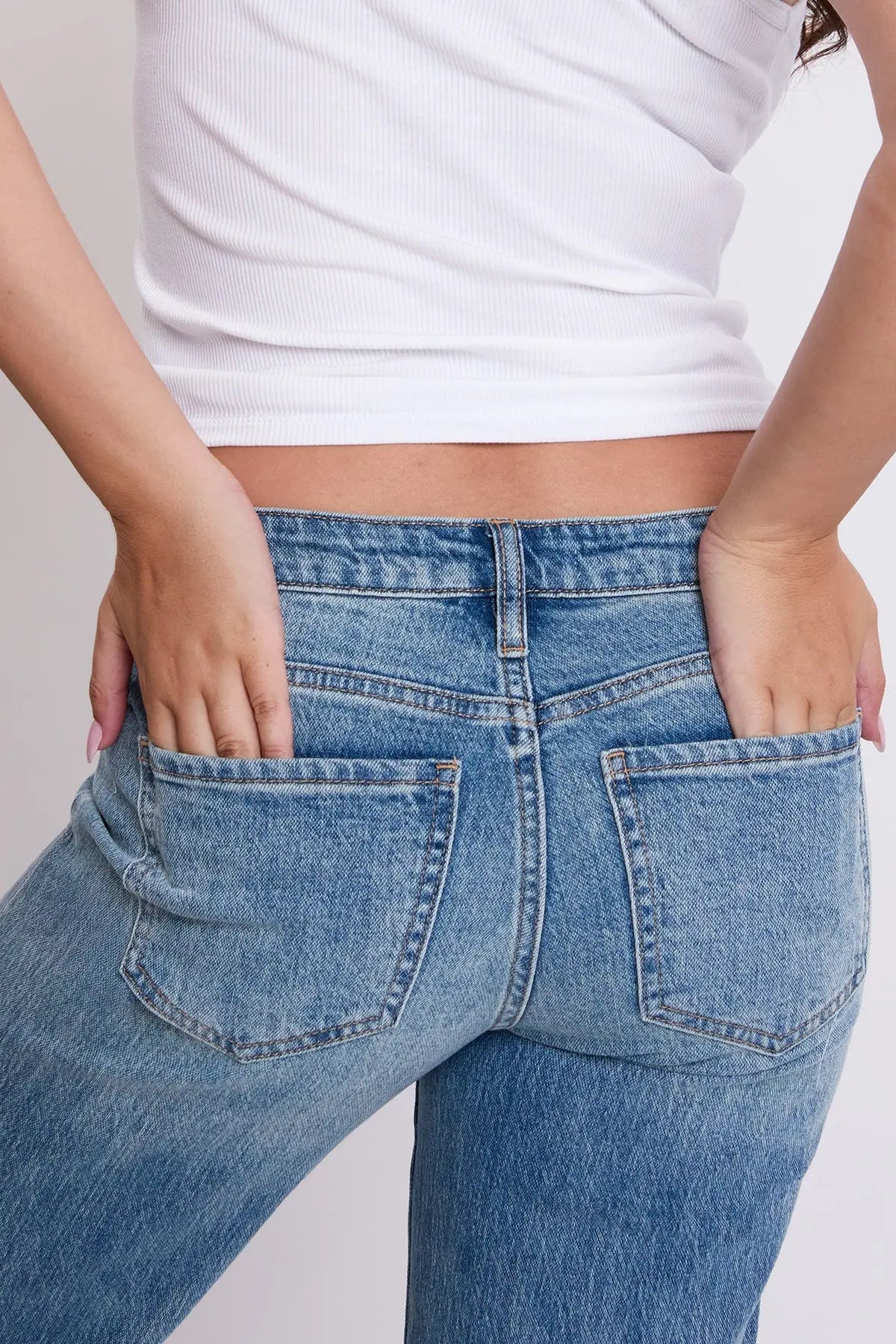 Women's Luxe Britney Low Rise Wide Leg Cuff Jeans YMI JEANS