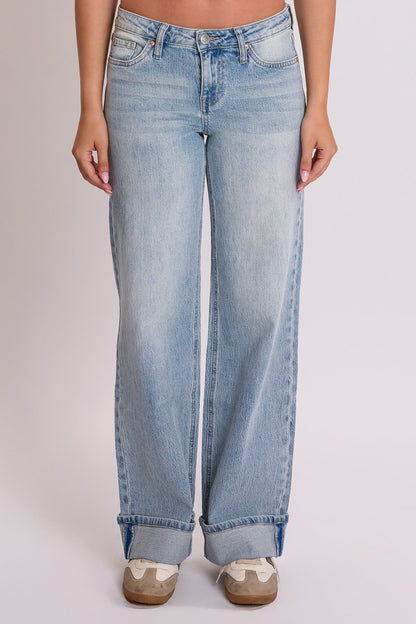 Women's Luxe Britney Low Rise Wide Leg Cuff Jeans