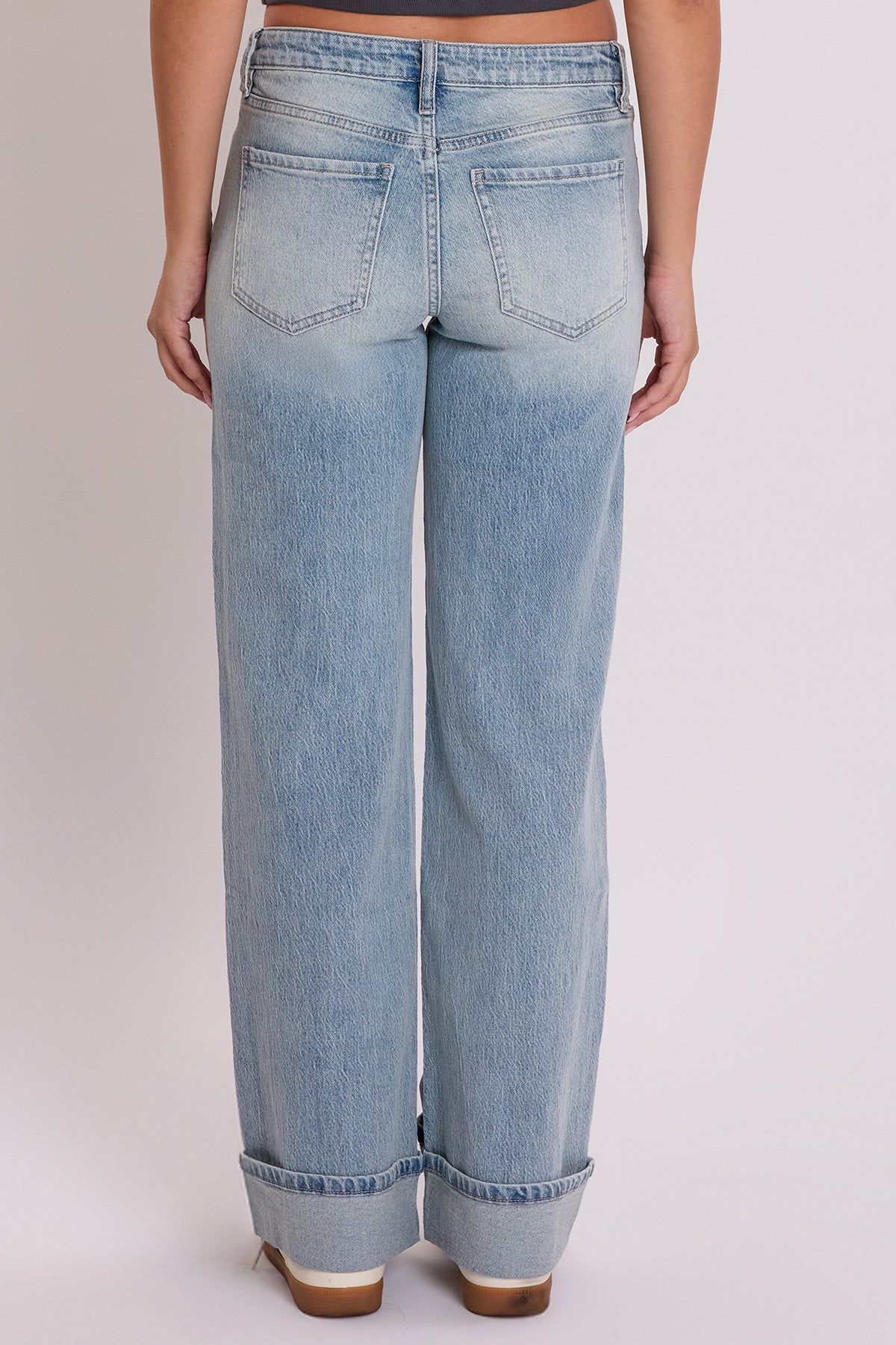 Women's Luxe Britney Low Rise Wide Leg Cuff Jeans YMI JEANS