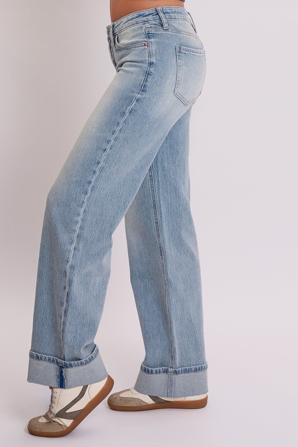 Women's Luxe Britney Low Rise Wide Leg Cuff Jeans YMI JEANS