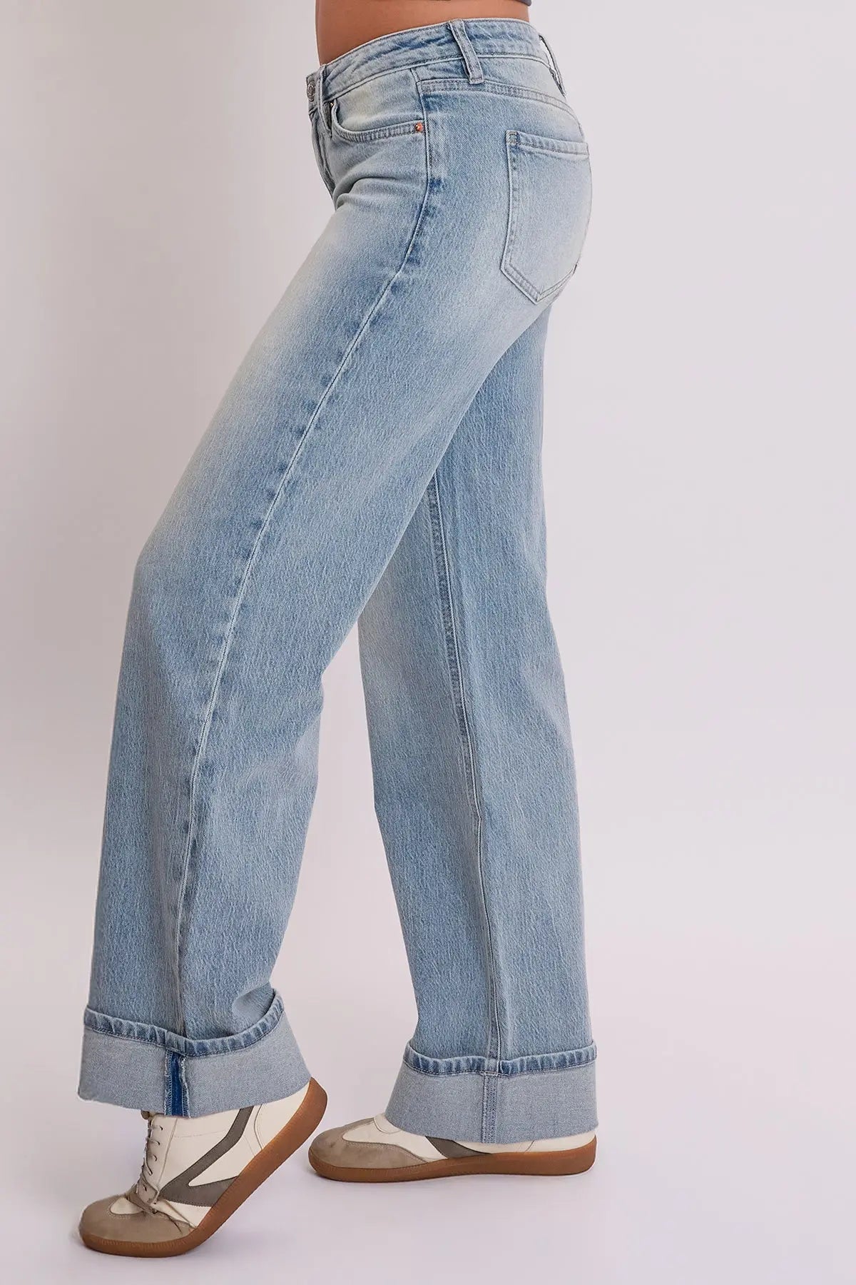 Women's Luxe Britney Low Rise Wide Leg Cuff Jeans YMI JEANS