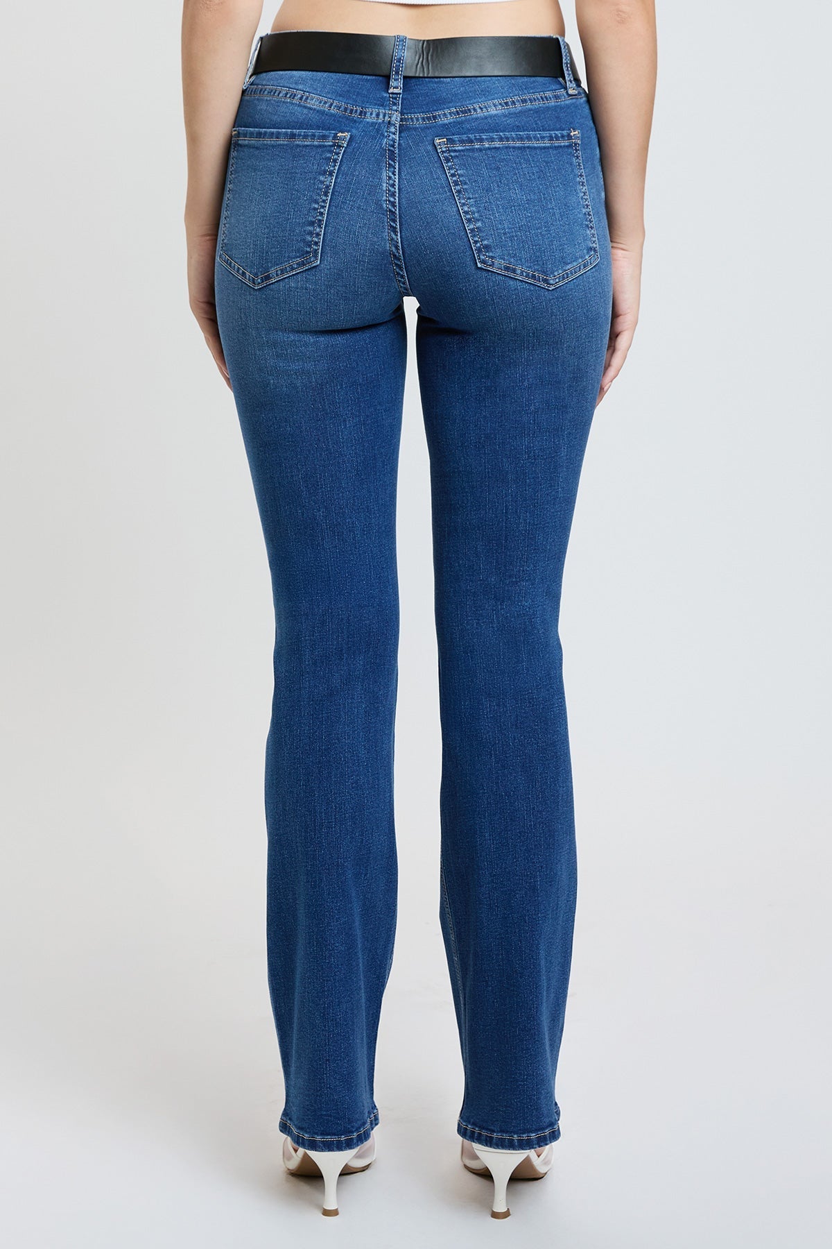 Women's Mid Rise Belted Bootcut Jeans YMI JEANS