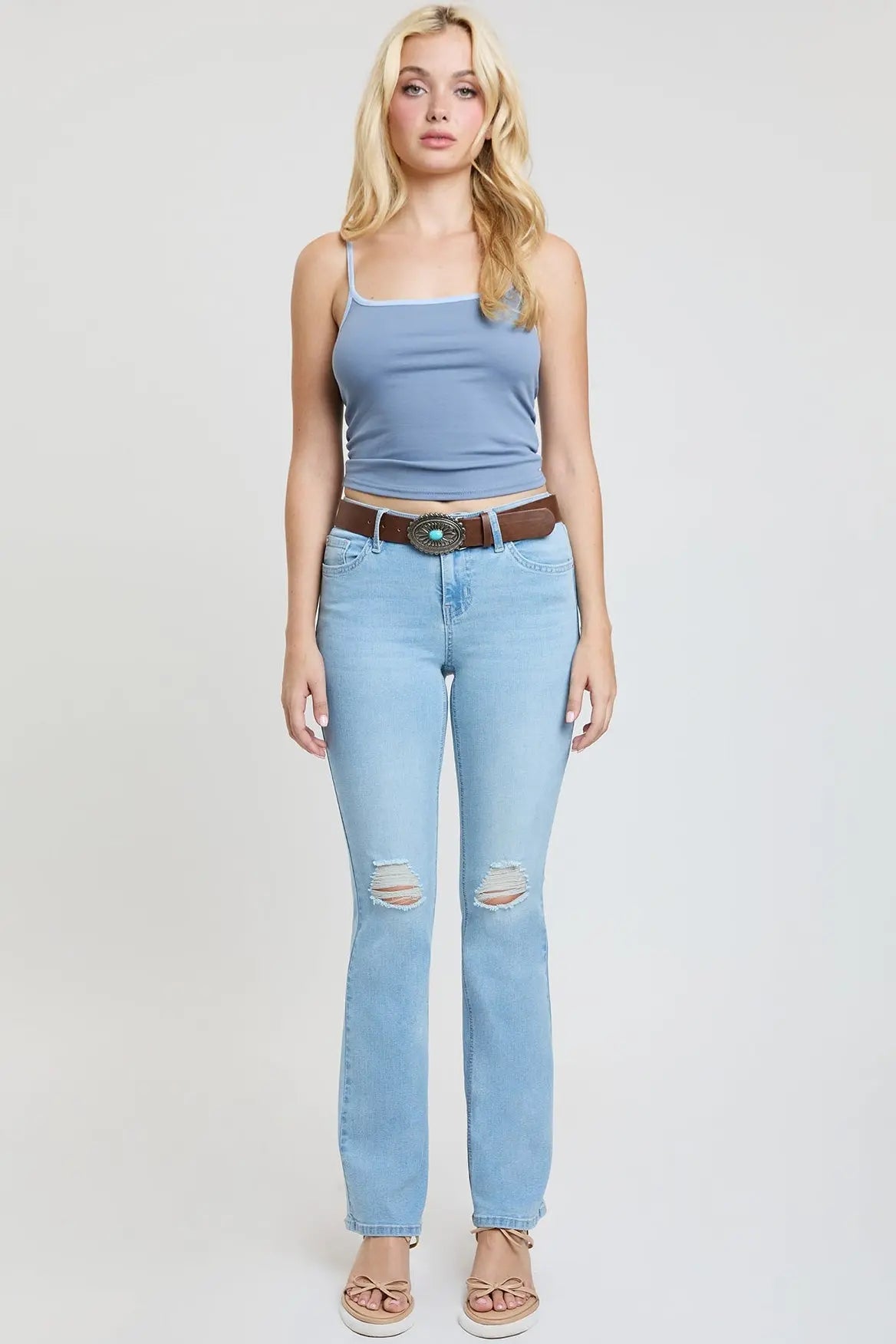 Women's Mid Rise Belted Bootcut Jeans YMI JEANS