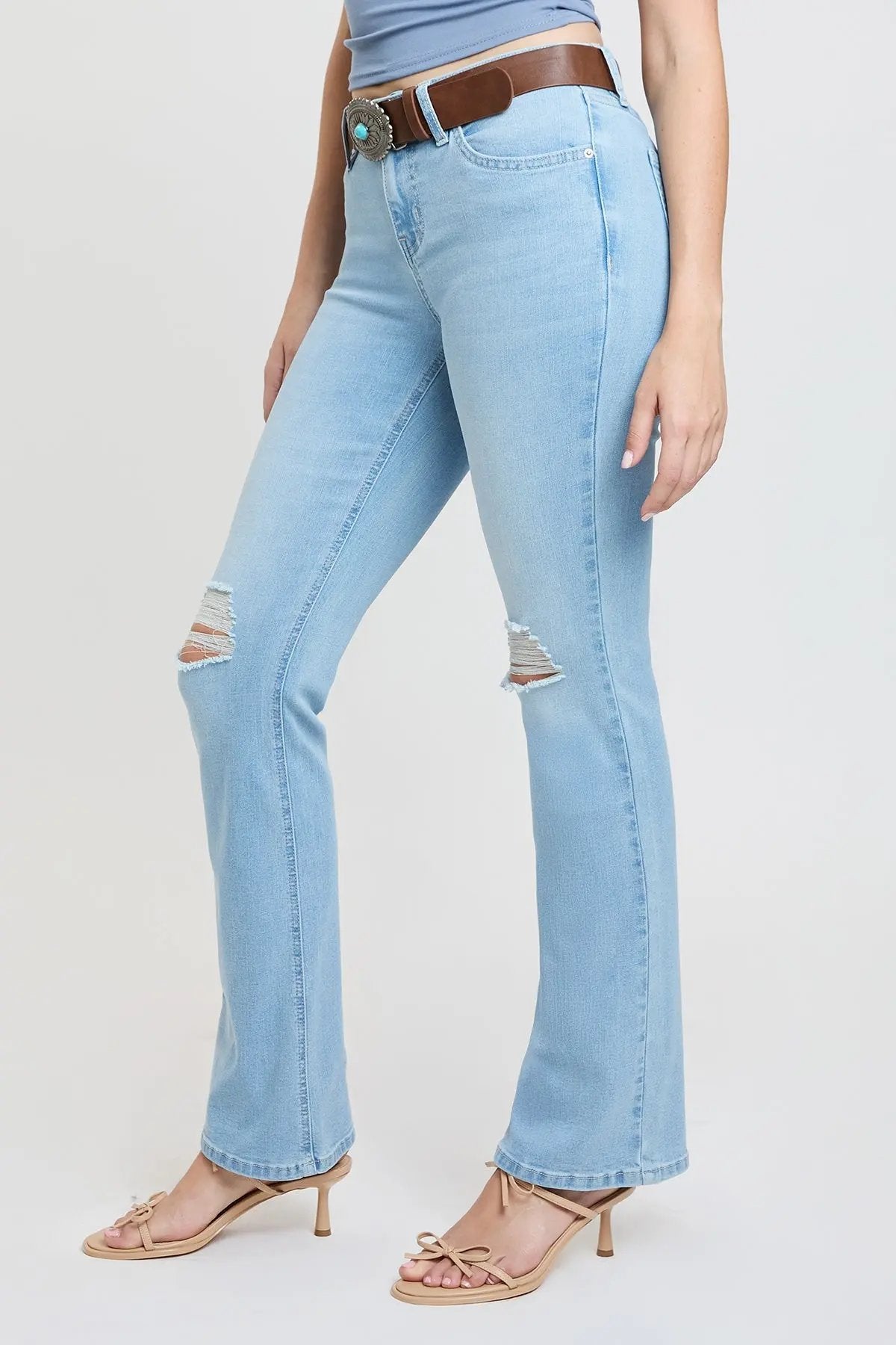 Women's Mid Rise Belted Bootcut Jeans YMI JEANS