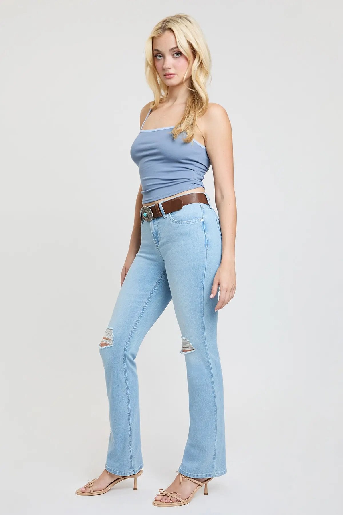Women's Mid Rise Belted Bootcut Jeans YMI JEANS