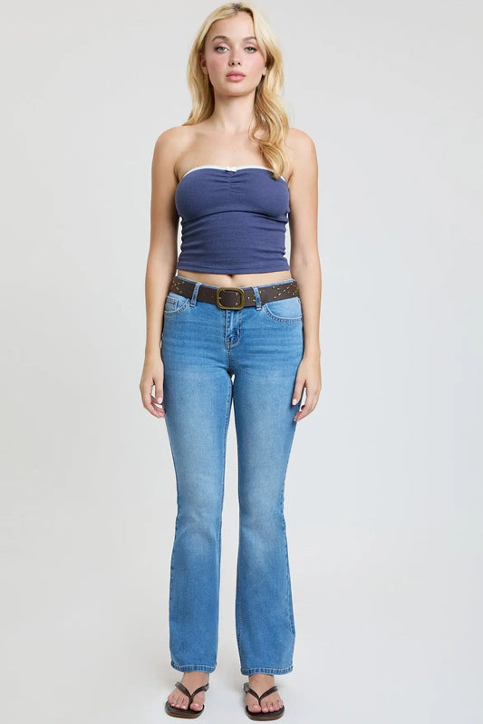 Women's Mid Rise Belted Bootcut Jeans YMI JEANS