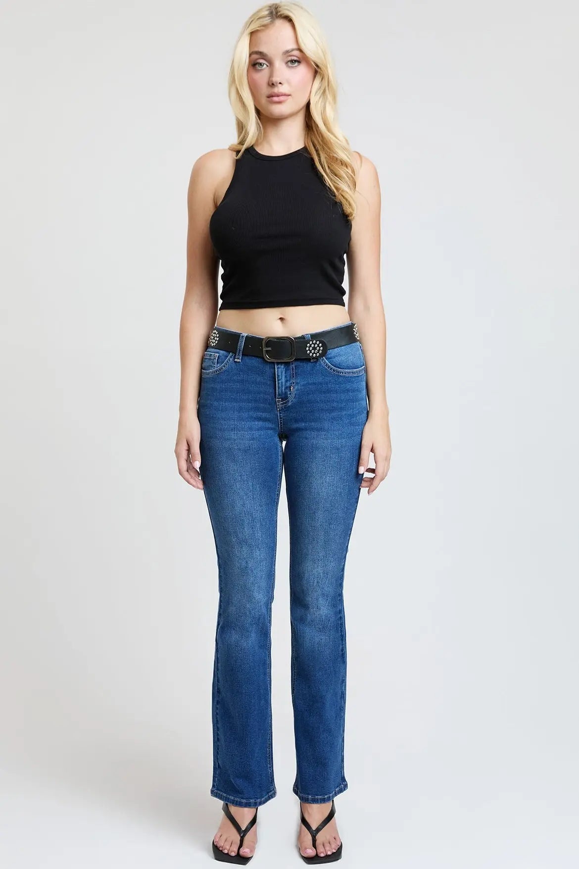Women's Mid Rise Belted Bootcut Jeans YMI JEANS