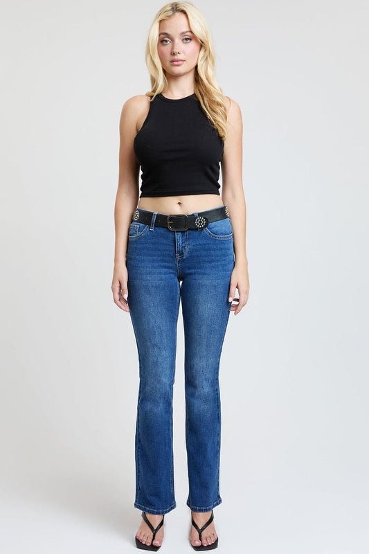 Women's Mid Rise Belted Bootcut Jeans YMI JEANS
