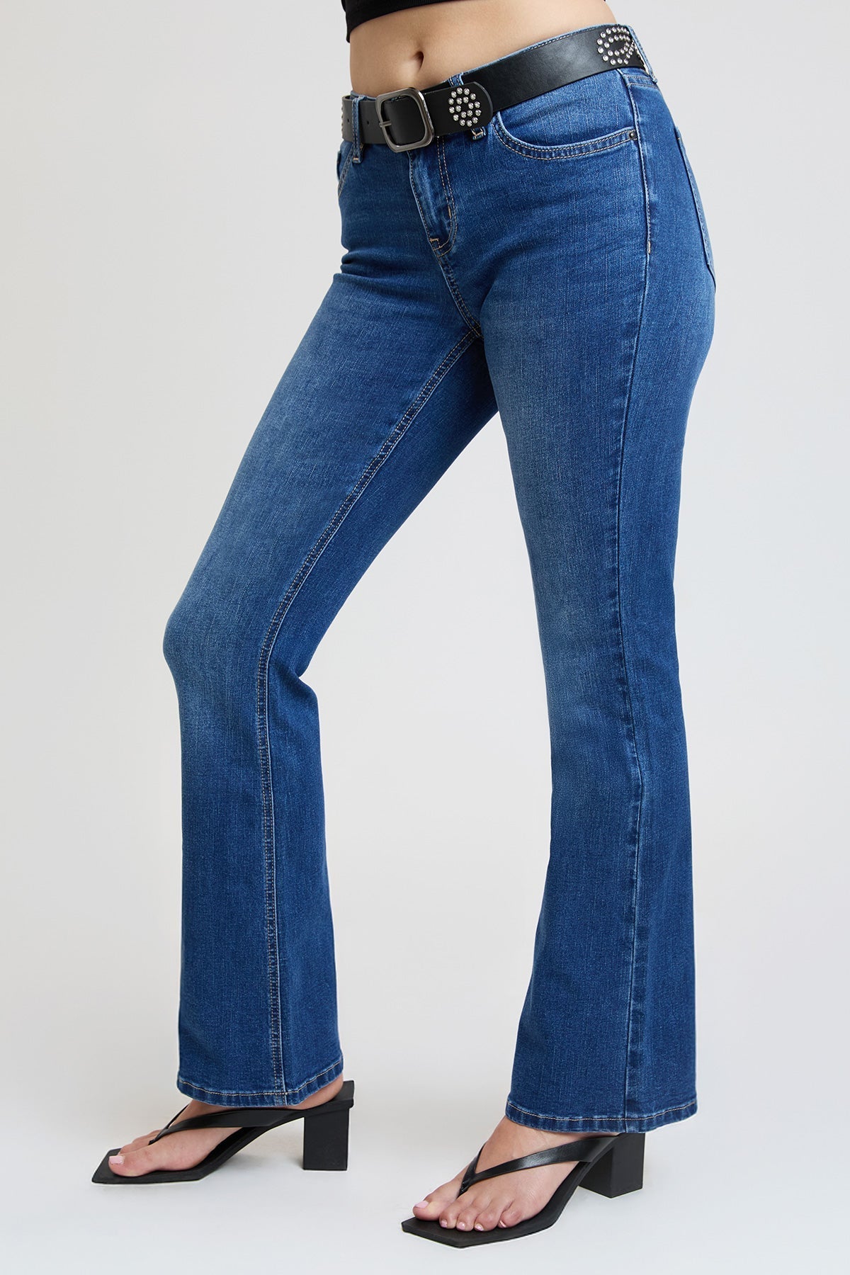 Women's Mid Rise Belted Bootcut Jeans YMI JEANS