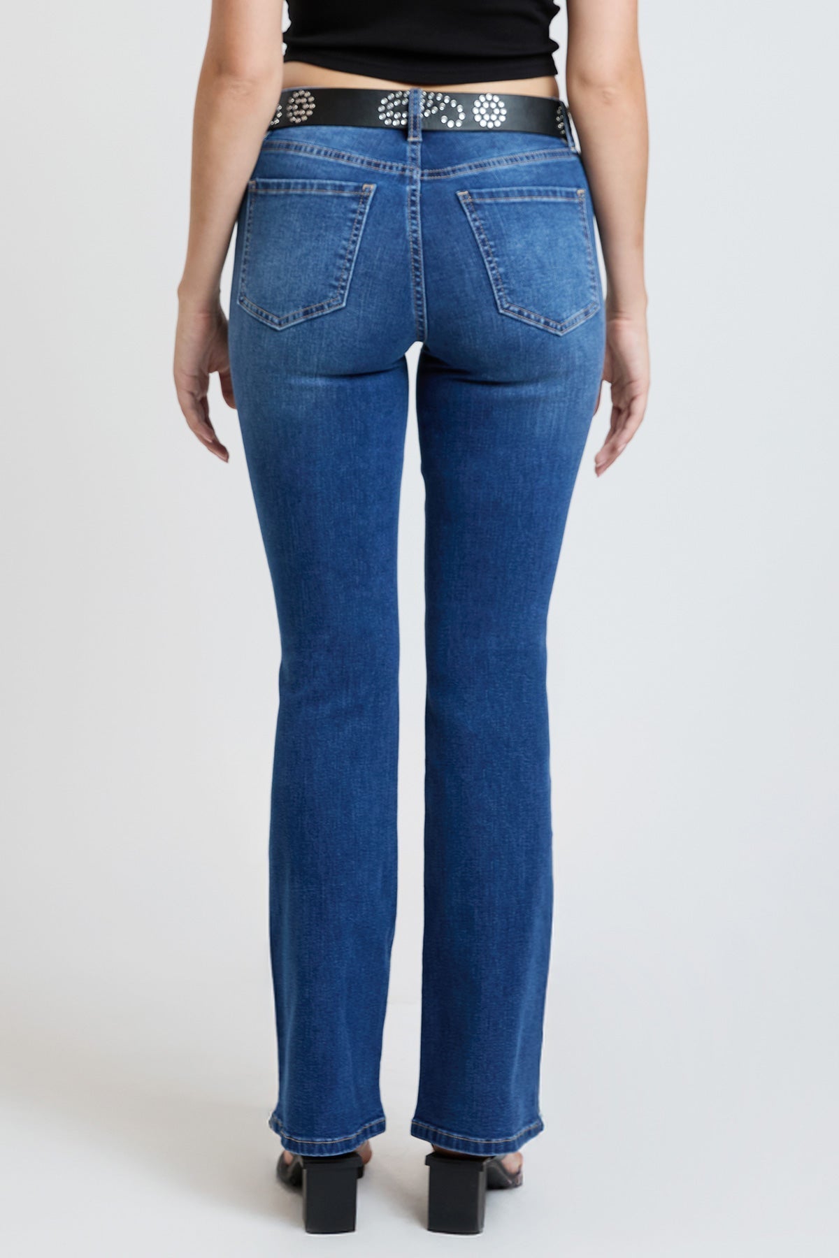 Women's Mid Rise Belted Bootcut Jeans YMI JEANS