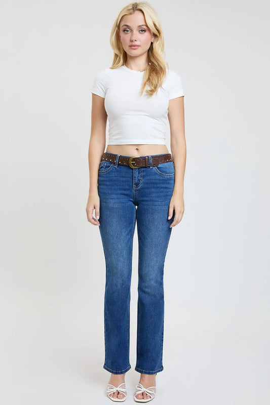 Women's Mid Rise Belted Bootcut Jeans YMI JEANS