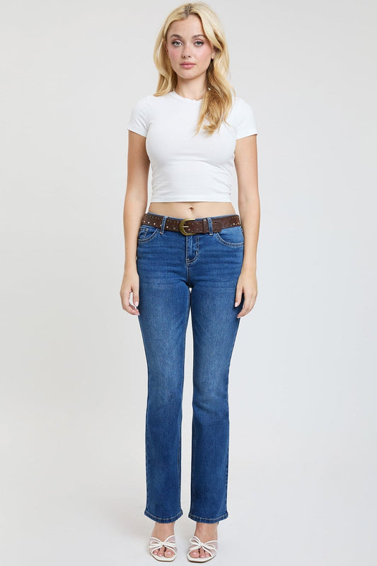 Women's Mid Rise Belted Bootcut Jeans YMI JEANS