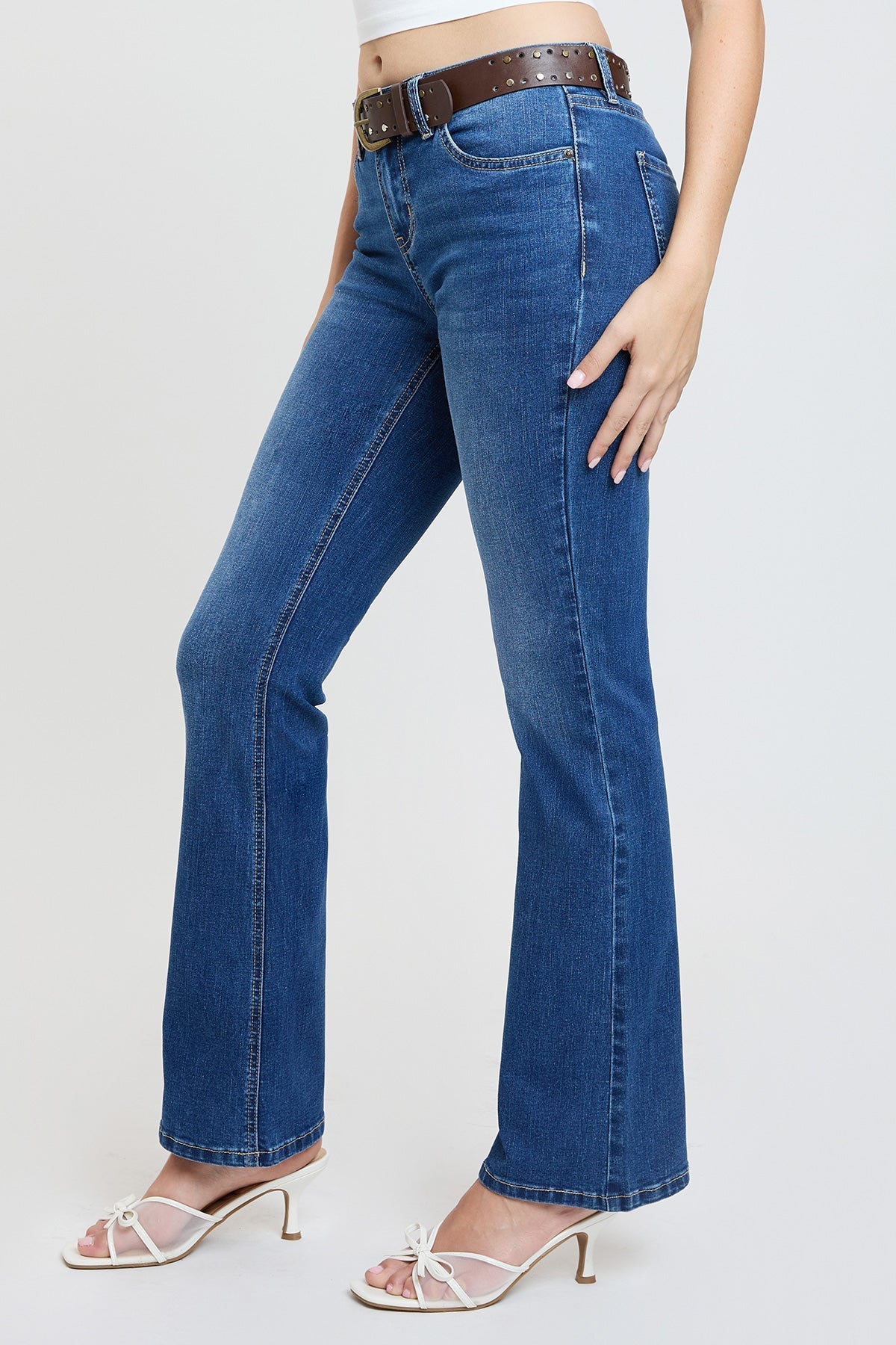 Women's Mid Rise Belted Bootcut Jeans YMI JEANS