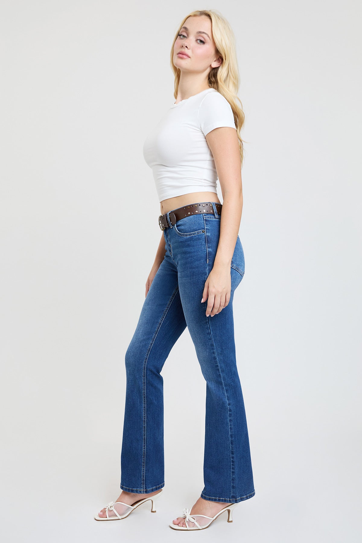 Women's Mid Rise Belted Bootcut Jeans YMI JEANS
