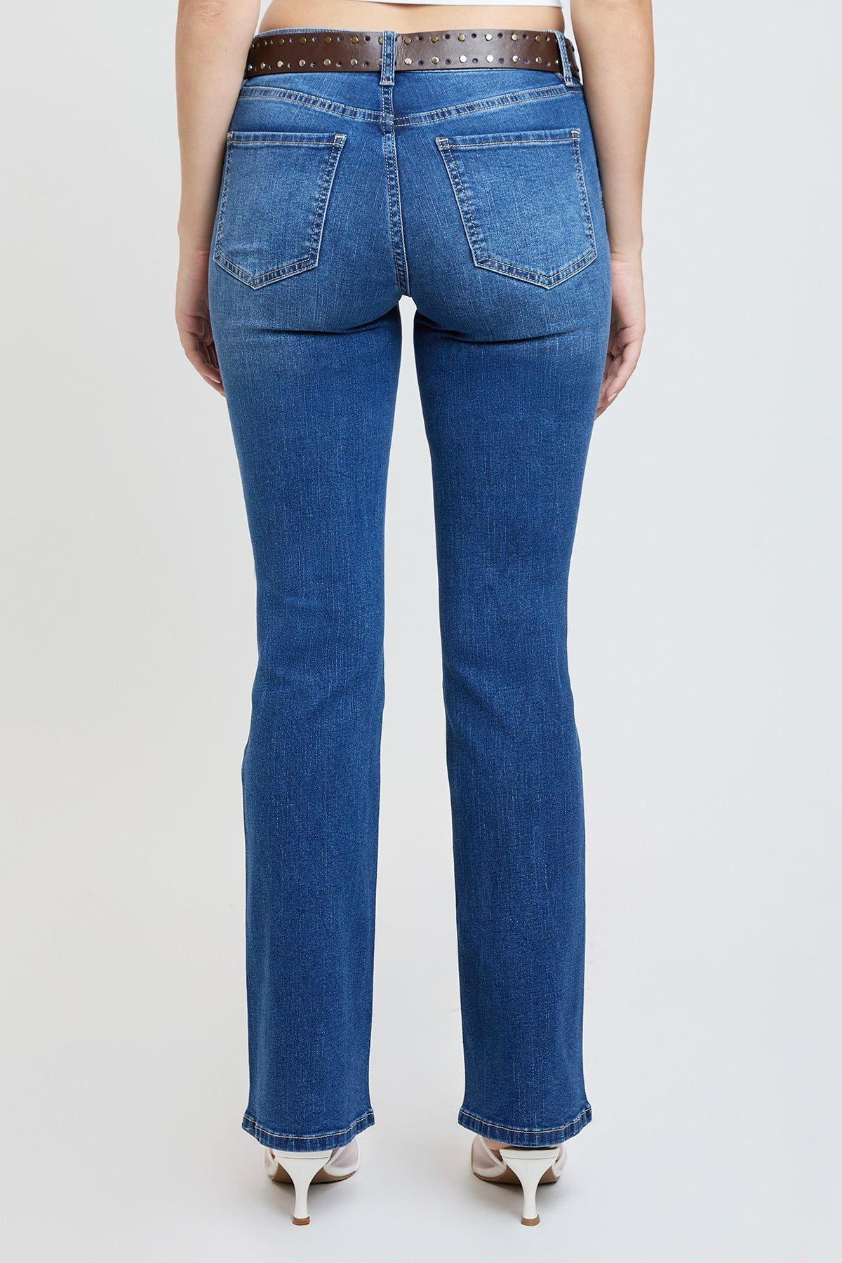 Women's Mid Rise Belted Bootcut Jeans YMI JEANS