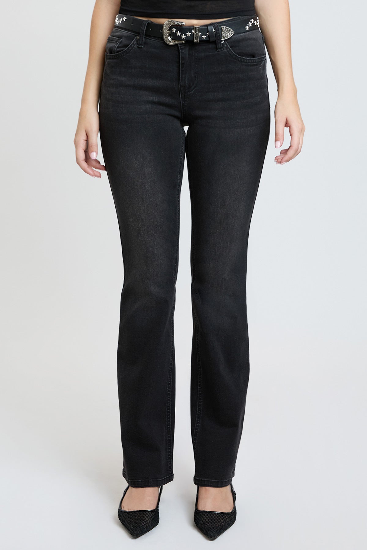 Women's Mid Rise Belted Bootcut Jeans YMI JEANS