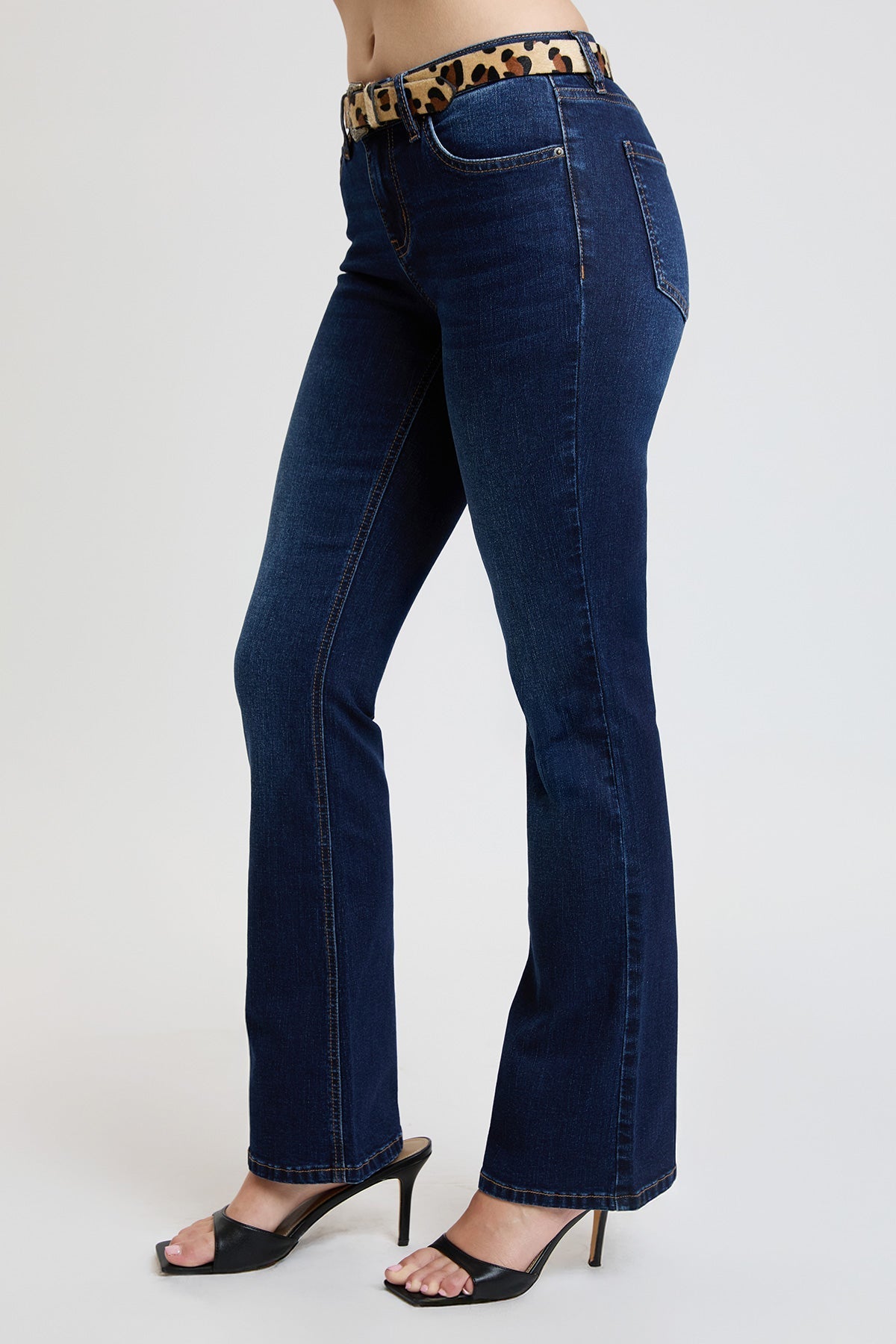 Women's Mid Rise Belted Bootcut Jeans YMI JEANS
