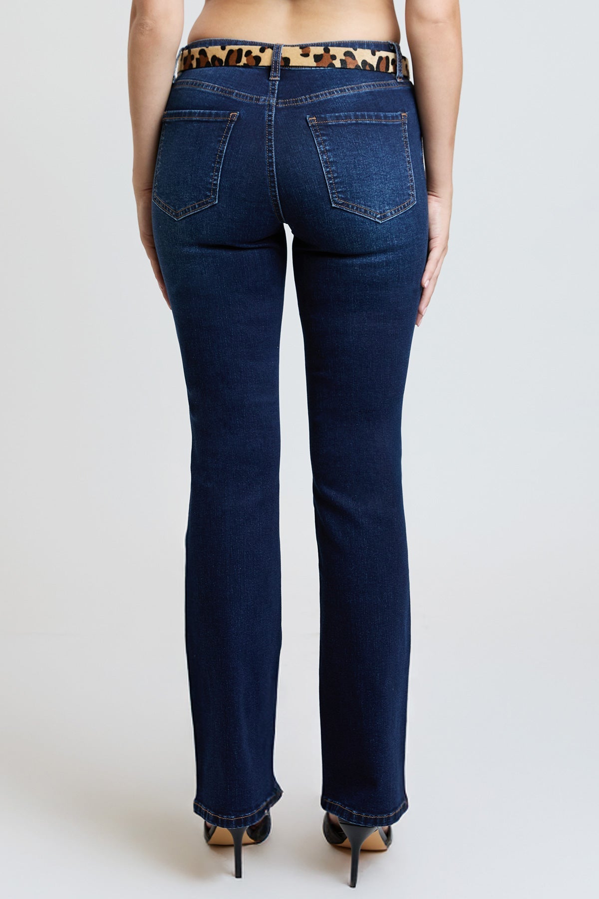 Women's Mid Rise Belted Bootcut Jeans YMI JEANS