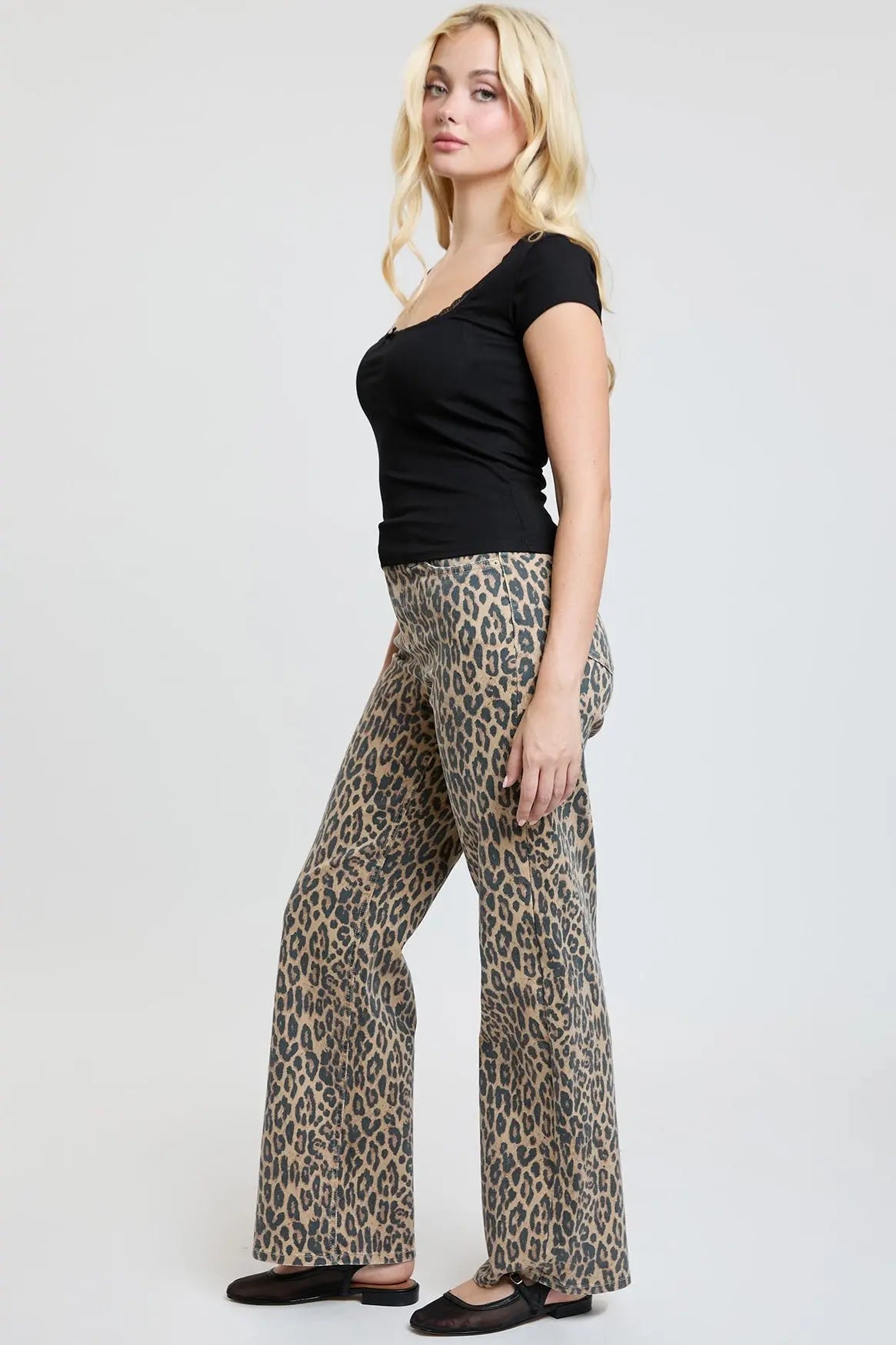 Women's High Rise Animal Print Wide Leg Jeans YMI JEANS