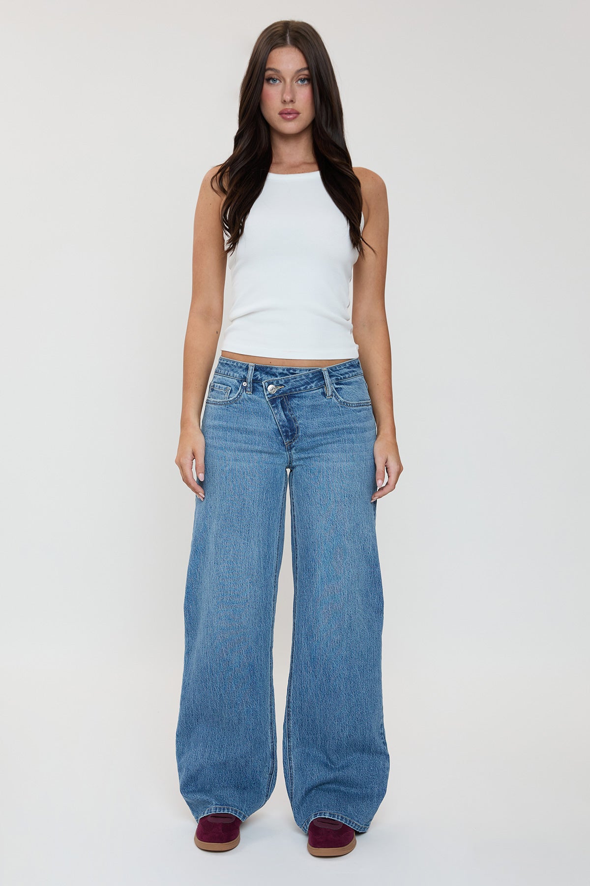YMI JEANS Women's Luxe Bella Asymmetrical Wide Leg Jeans - Detail View