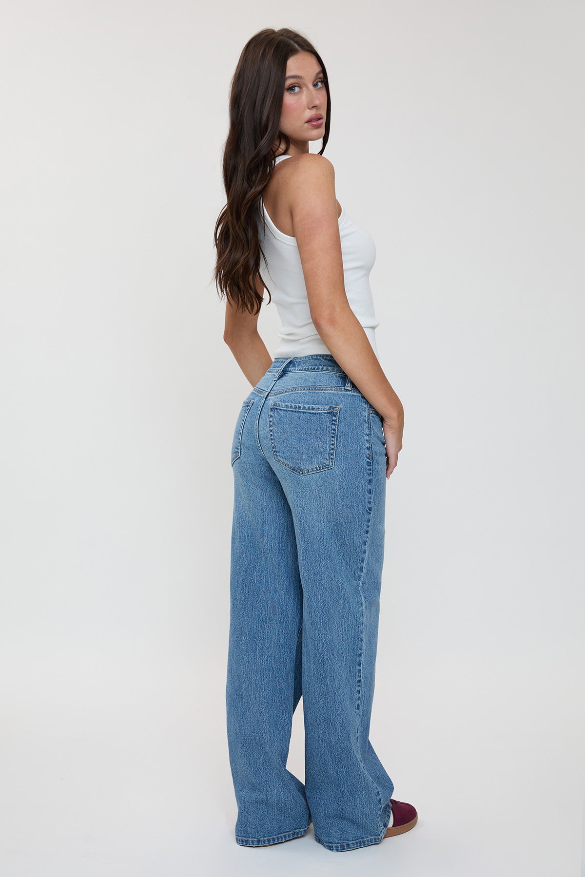 YMI JEANS Women's Luxe Bella Asymmetrical Wide Leg Jeans - Back View