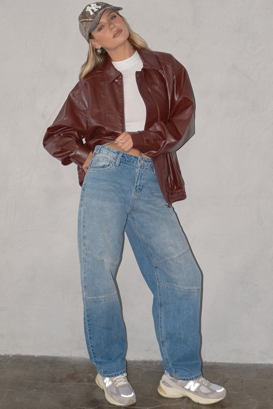 YMI JEANS Women's Moto Relaxed Rise Baggy Barrel Jeans with Seam Detail - Alternate Angle
