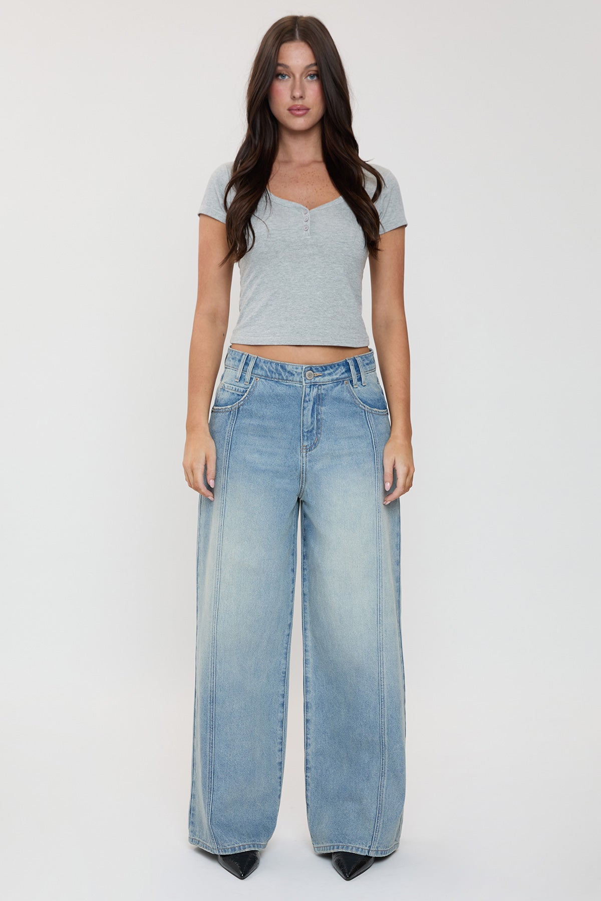 YMI JEANS Women's Relaxed Extra Baggy Wide Leg Jeans - Detail View