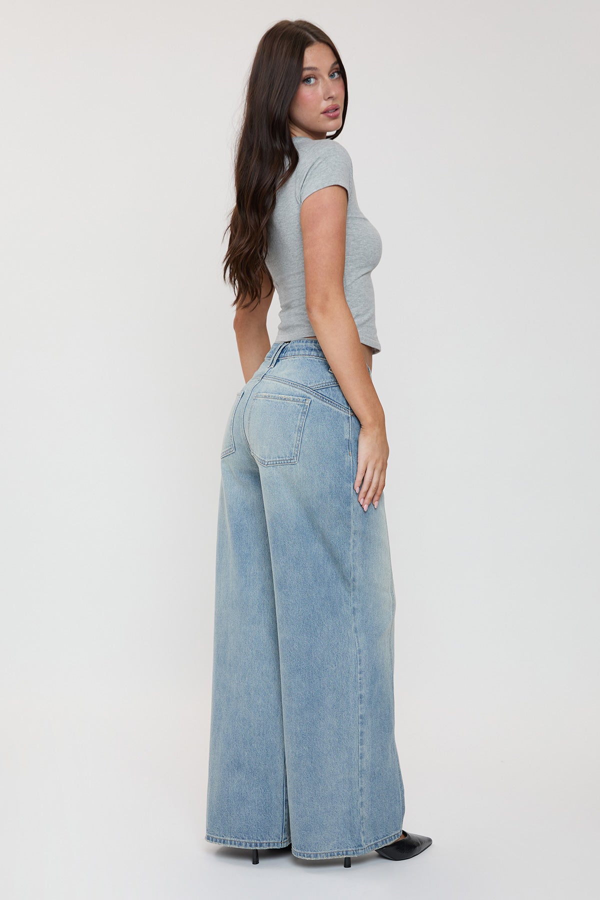 YMI JEANS Women's Relaxed Extra Baggy Wide Leg Jeans - Back View
