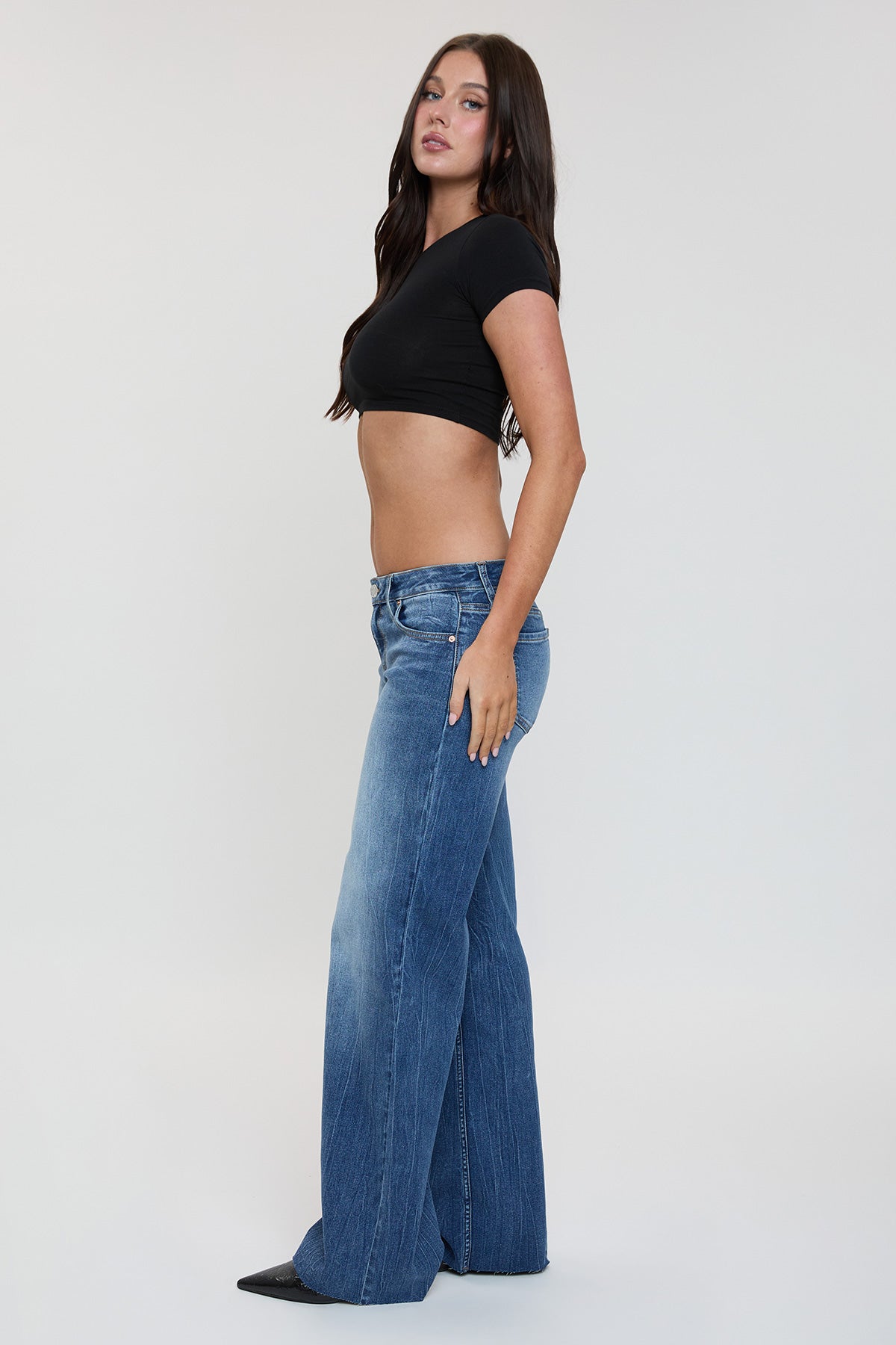 YMI JEANS Women's Britney Low Rise Wide Leg Jeans - Full View