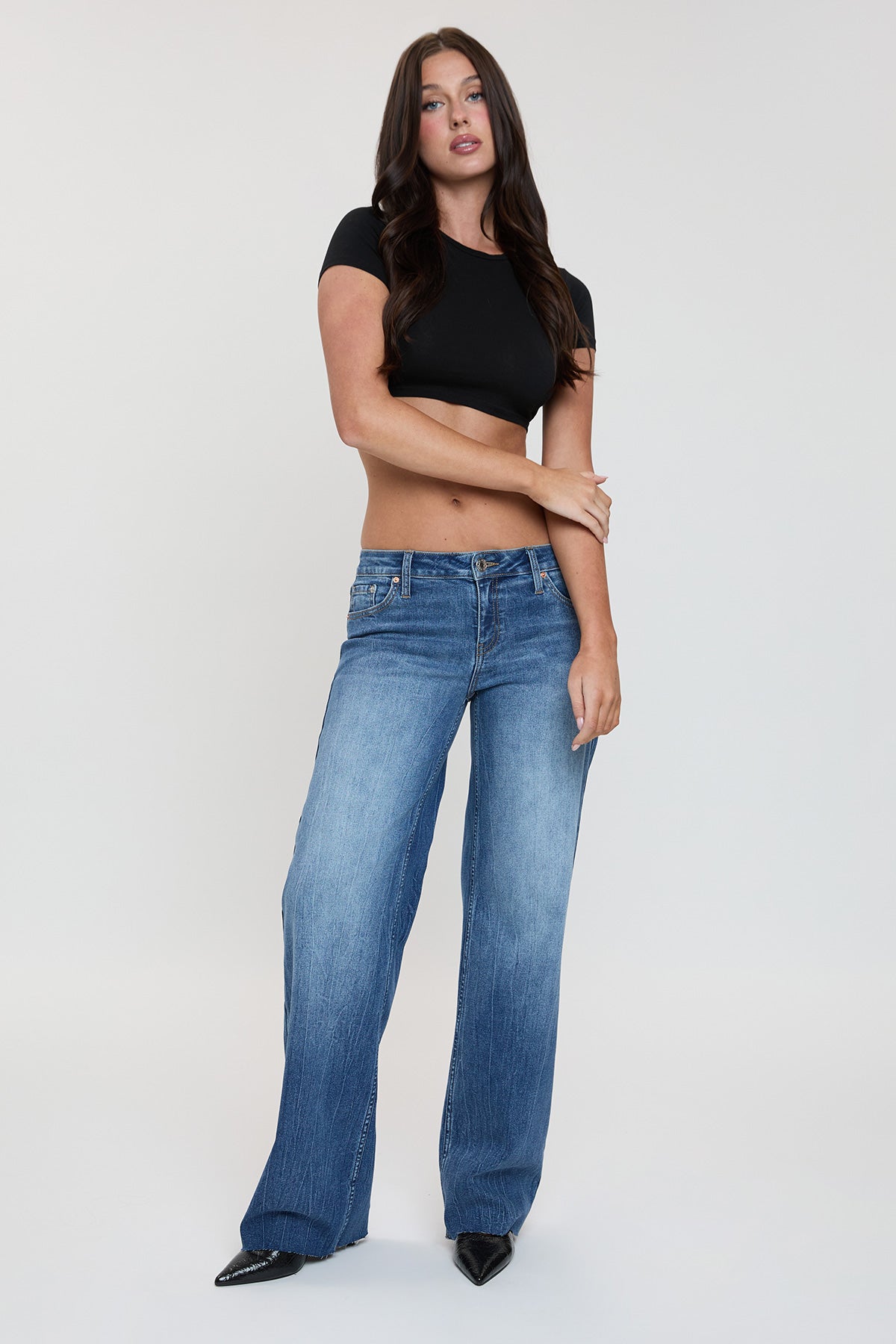 YMI JEANS Women's Britney Low Rise Wide Leg Jeans - Side View